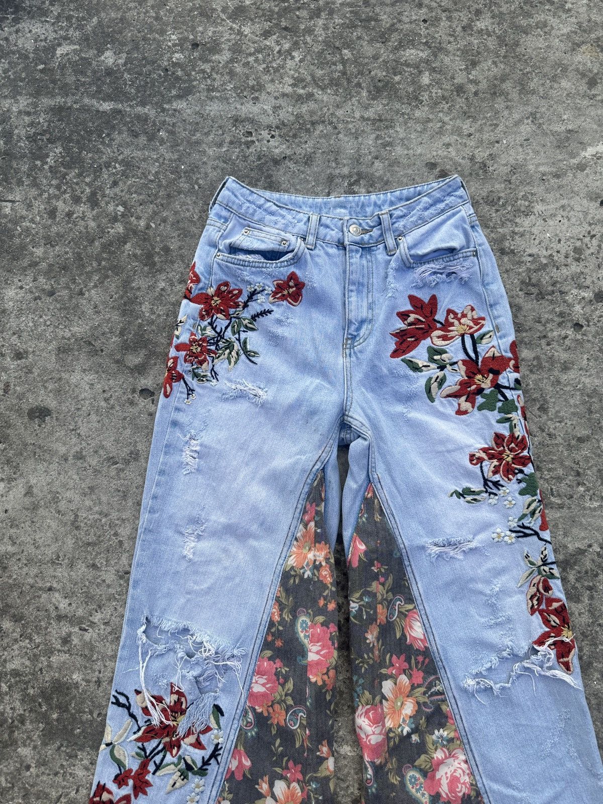Designer Y2K Vintage Custom Flower Jeans Streetwear Style USA XS Alt Size 27" / US 4 / IT 40 - 4 Thumbnail