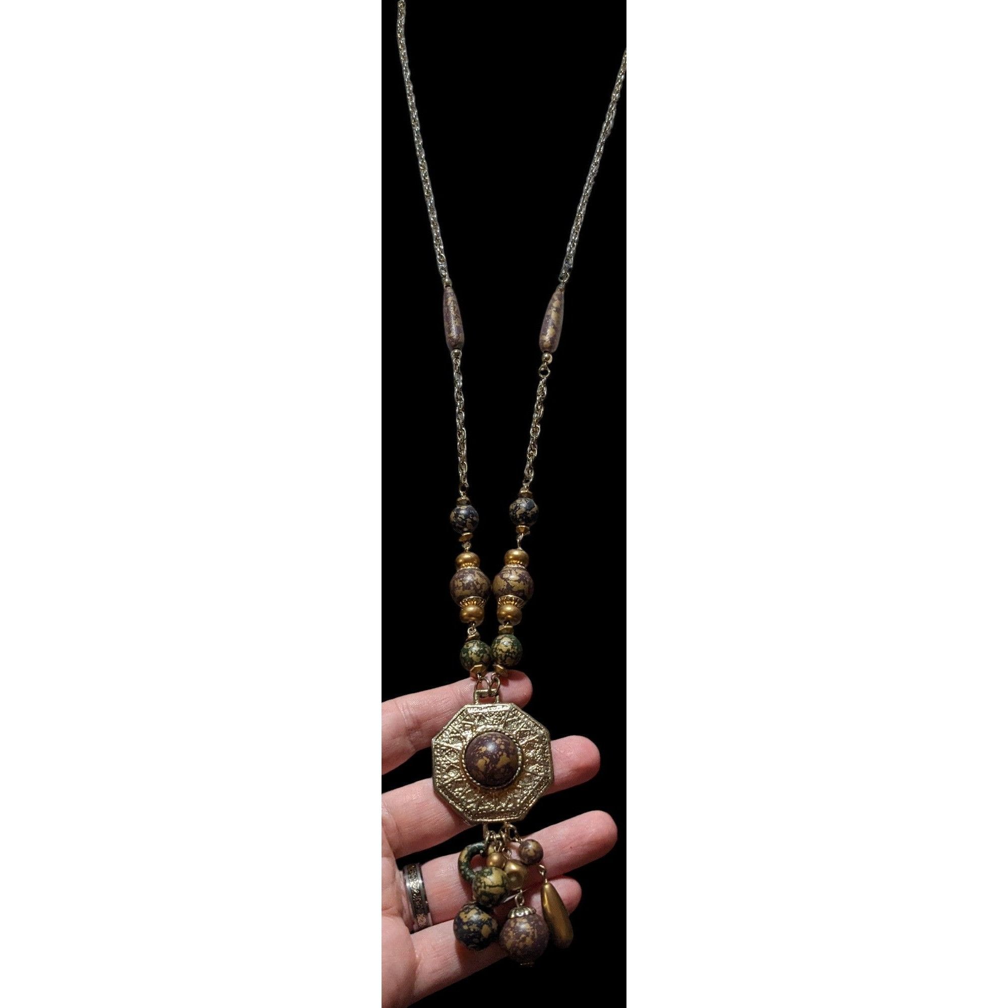 Other Vintage 80s Bohemian Metallic Beaded Tassel Necklace Size ONE SIZE - 4 Thumbnail