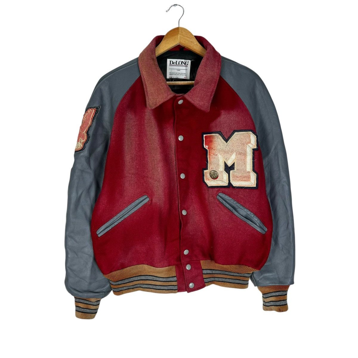 🌟DELONG SUN FADED LETTERMAN VARSITY LEATHER JACKET