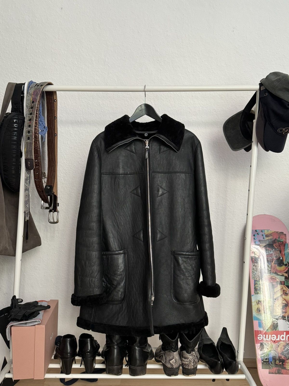 Armani × Emporio Armani × Giorgio Armani Armani Leather Black Fur Trench Jacket Size M / US 6-8 / IT 42-44 - 1 Thumbnail