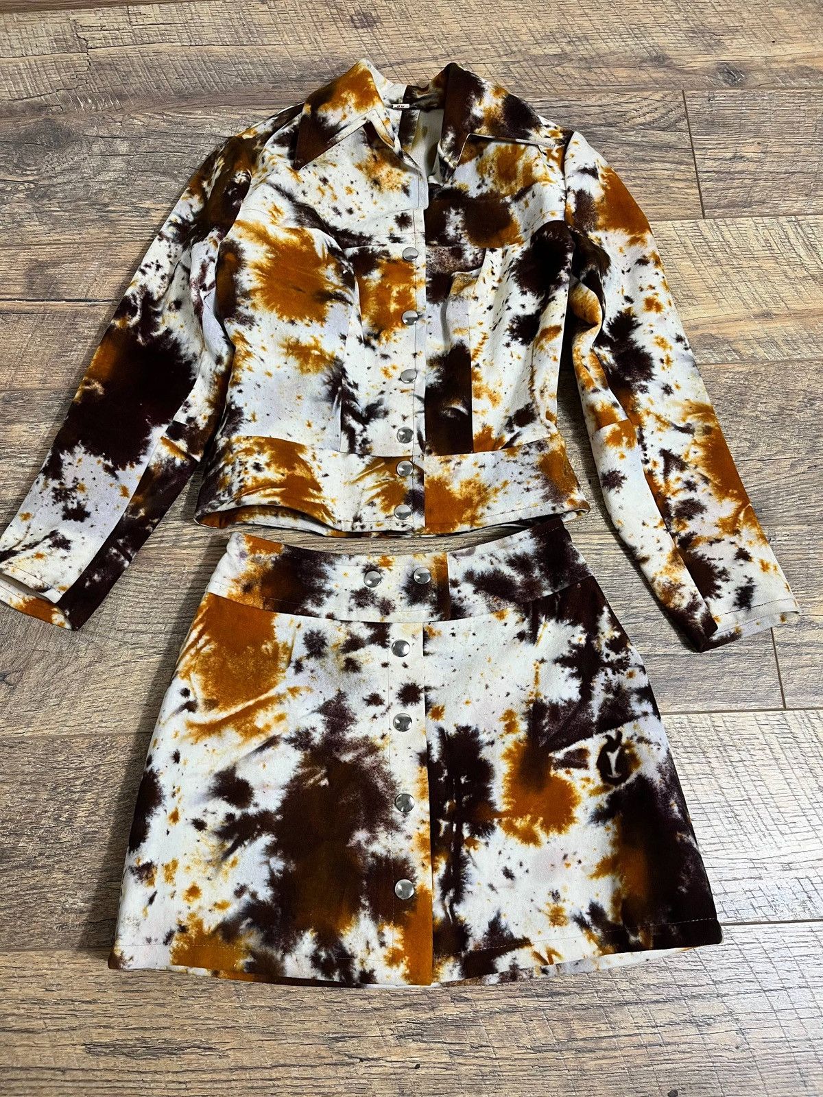 Japanese Brand Vintage Cow Print Acid Wash Denim Mini Skirt & Jacket Set S Size XS / US 0-2 / IT 36-38 - 9 Thumbnail