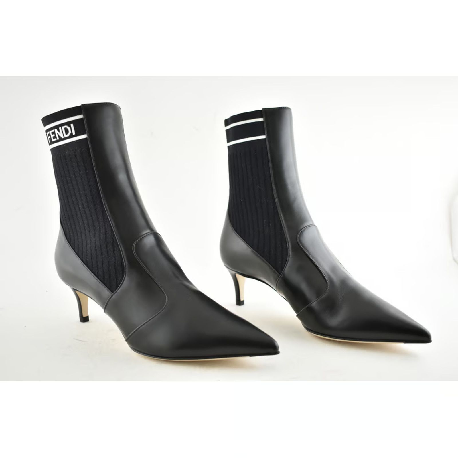 Fendi Fendi Rockoko Black Scuba Stretch FF Logo Knit Sock Ankle Size US 5 / IT 35 - 3 Thumbnail