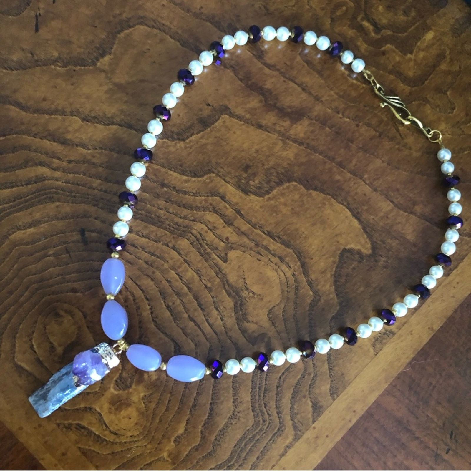 Handmade Handcrafted repurpose kyanite and amethyst Pearl necklace Size ONE SIZE - 8 Thumbnail