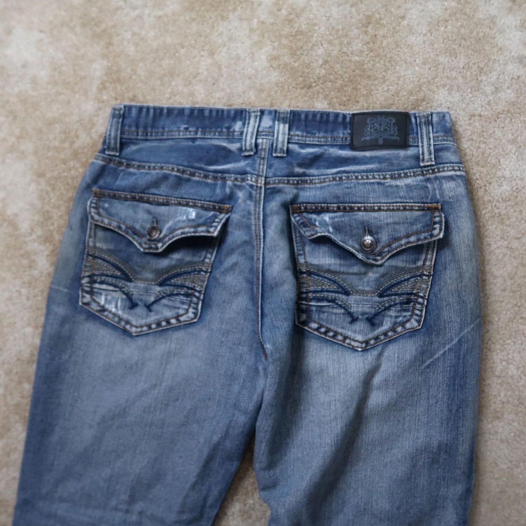 Denime Bailey's Point Bootscut Jeans Men’s 36x30 Denim Blue Distressed 5-Pocket Regular Cotton Bag Shape? Size US 36 / EU 52 - 5 Thumbnail