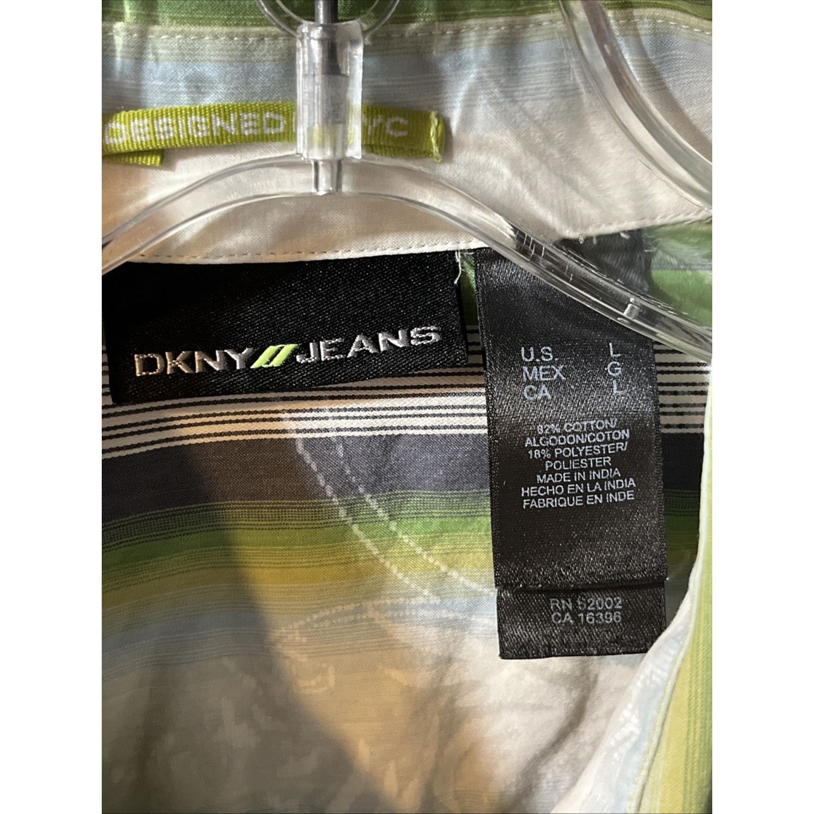 DKNY DKNY Jeans Shirt Mens Large Button Blue Green Striped Cotton Size US L / EU 52-54 / 3 - 3 Thumbnail