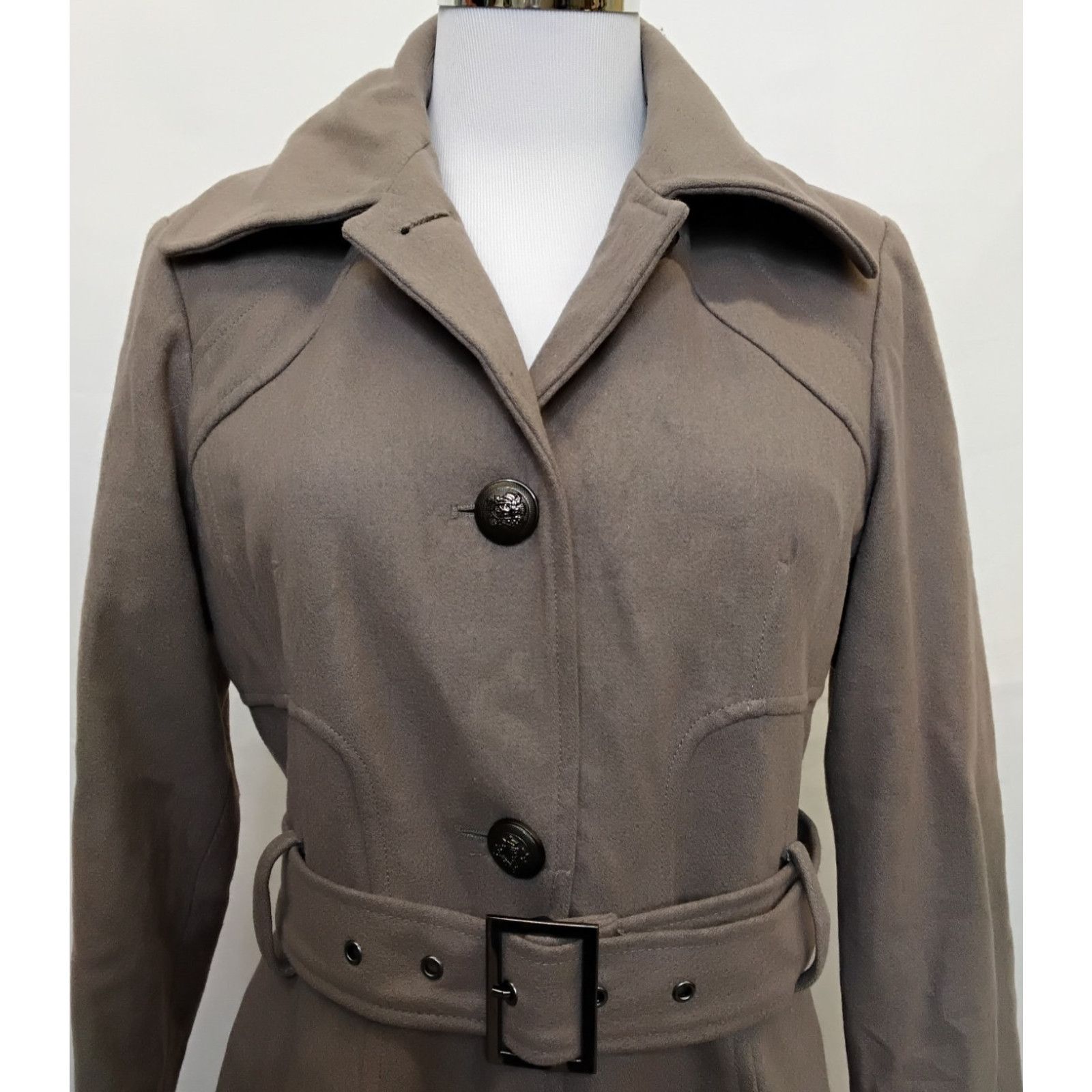 Guess Guess Pea Coat Women's M Taupe Wool Blend Belted Y2K Size M / US 6-8 / IT 42-44 - 5 Thumbnail
