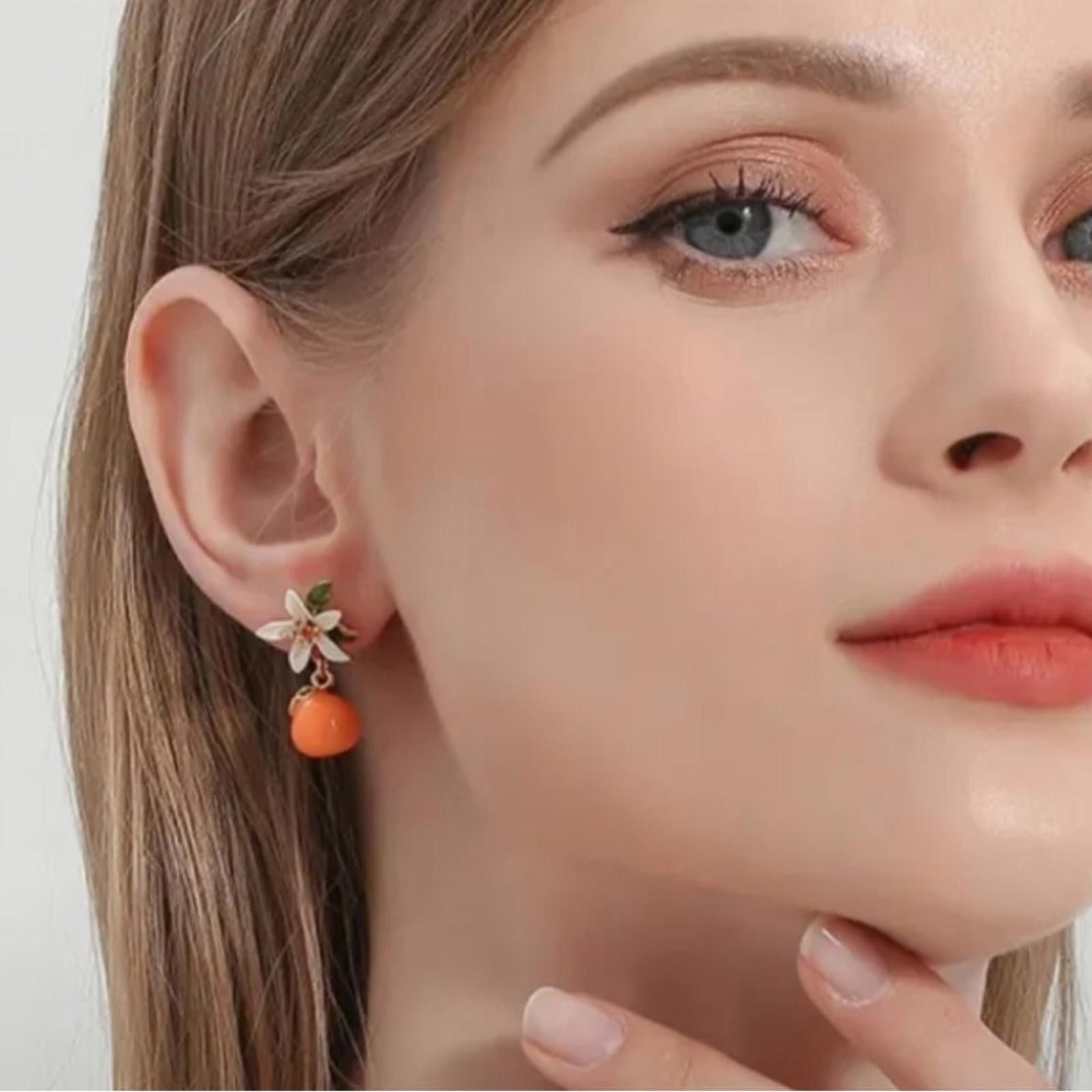 Orange Floral Drop Earrings