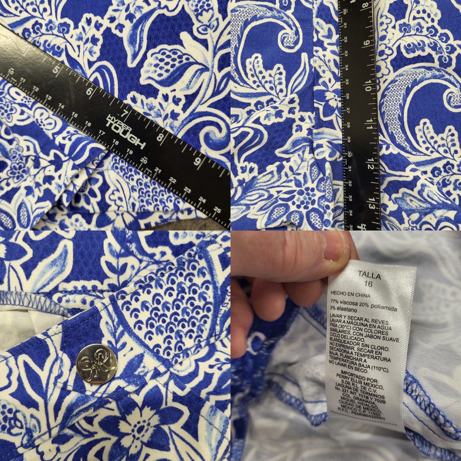 Vintage Rafaella Shorts Bermuda Floral Abstract Artsy Paisley Blue Womens 16 Stretch Pocket Built-In Size 16 Regular Size 38" / US 16 / IT 52 - 8 Thumbnail
