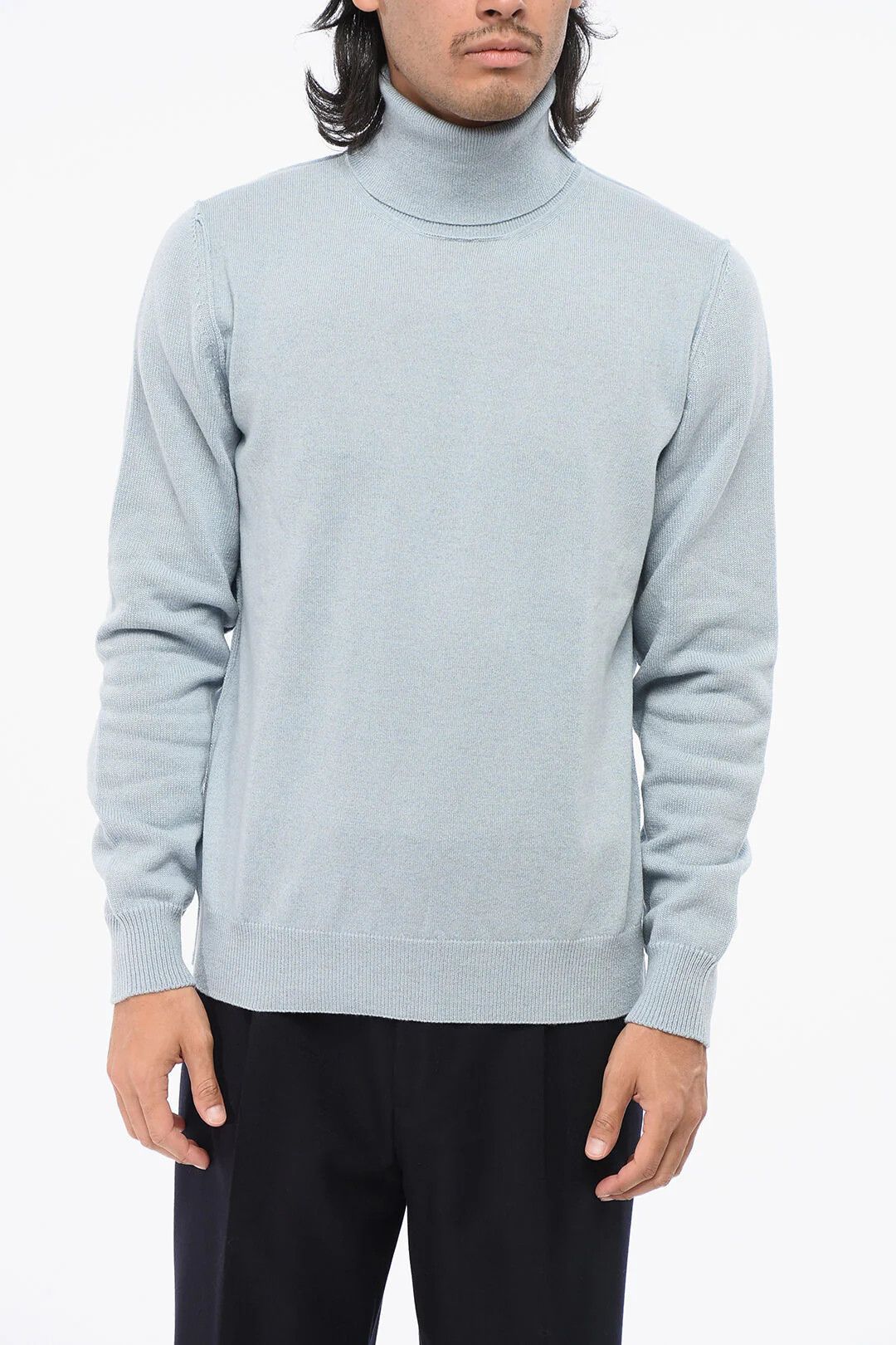 Maison Margiela og1mm0326 Pure Cashmere Turtleneck Sweater in Light Blue Size US M / EU 48-50 / 2 - 1 Thumbnail