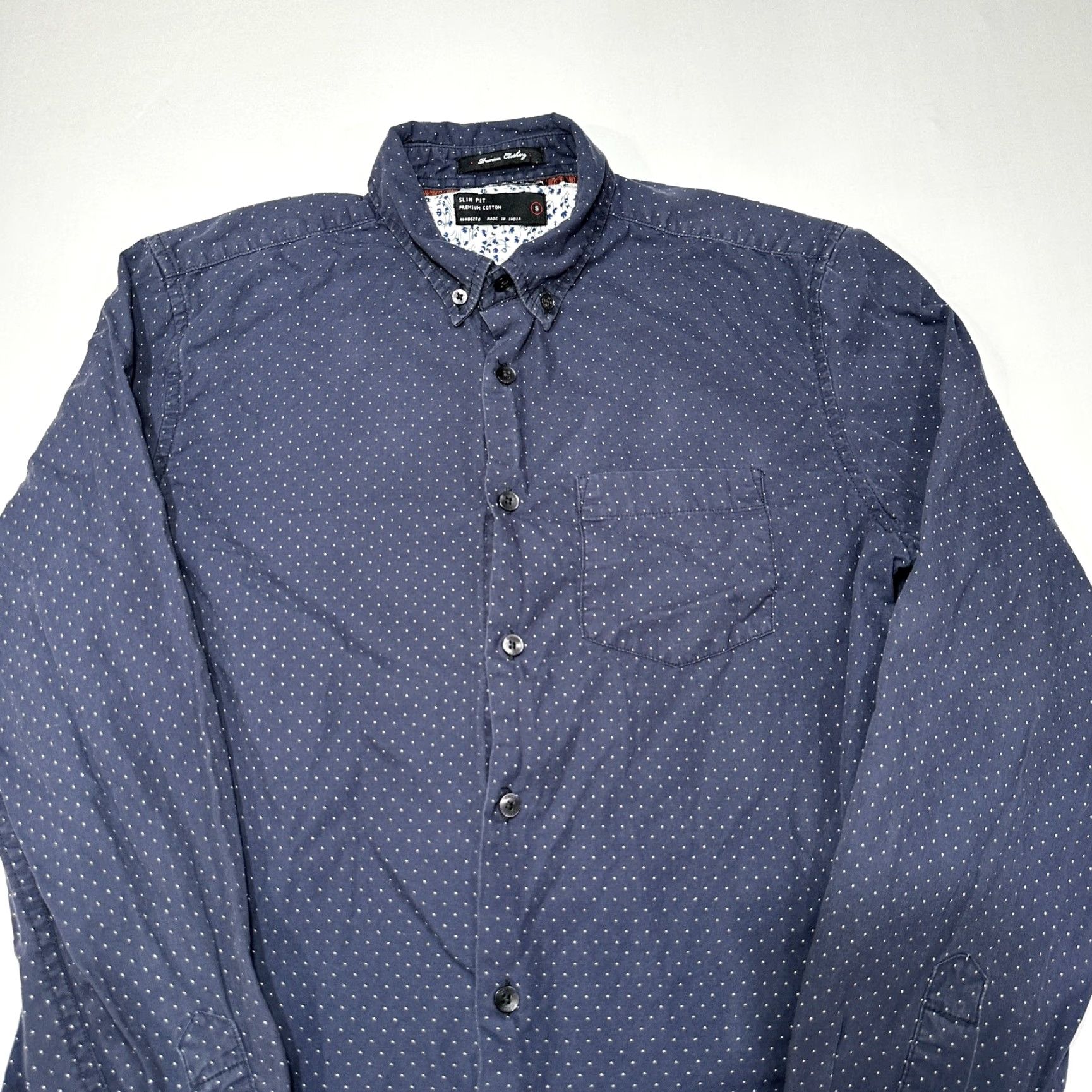 Vintage CACTUS Shirt Men S Blue 100% Cotton Polka Dot Slim Fit Casual Preppy Button-Up Long Sleeve Fashion Office Casual Mens Size US S / EU 44-46 / 1 - 3 Thumbnail