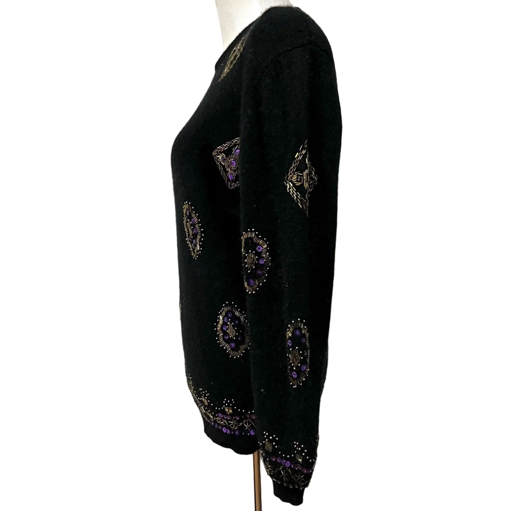 Vintage Effeci Sweater Women Black Beaded Angora Lambswool 80s 90s Sz S Pullover Vintage Womens Size S / US 4 / IT 40 - 6 Thumbnail