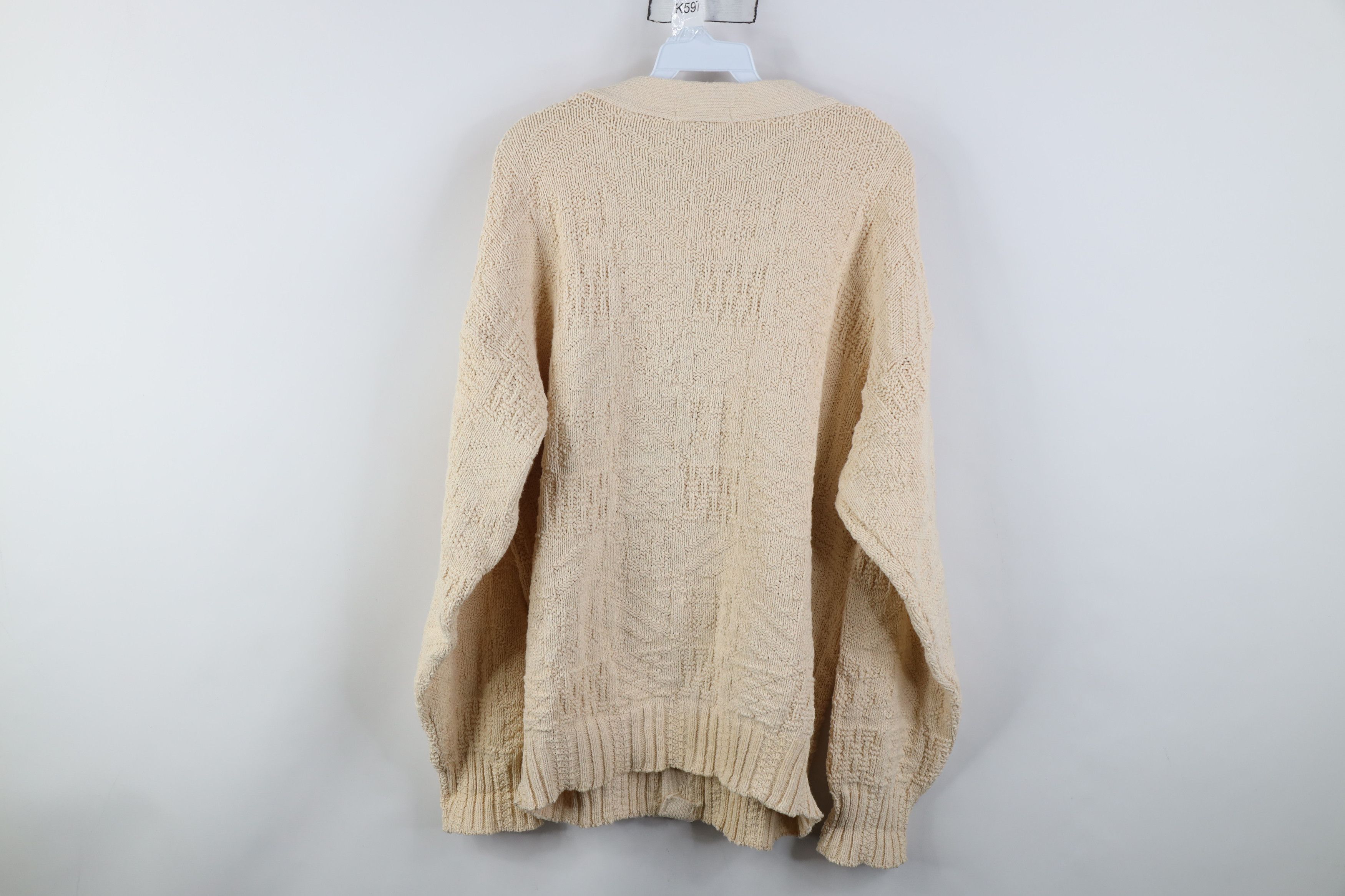 Vintage Vintage 90s Streetwear Geometric Cardigan Sweater Beige USA Size US XL / EU 56 / 4 - 8 Thumbnail