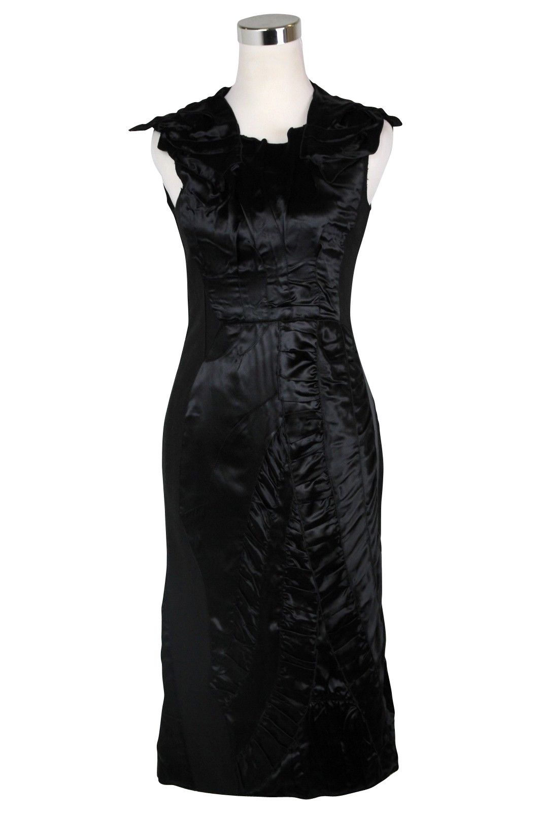 Bottega Veneta Women's Silk Pattern Black Wool Polyamide Dress Ruffle Size M / US 6-8 / IT 42-44 - 1 Thumbnail