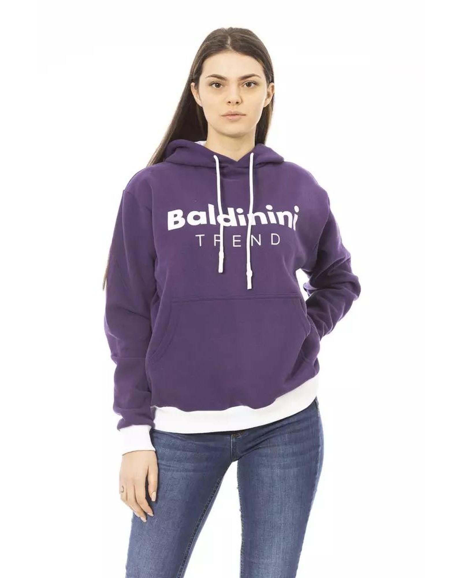 image of Baldinini Cotton Sweater With Long Sleeves And Front Logo in Purple, Women's (Size XS)