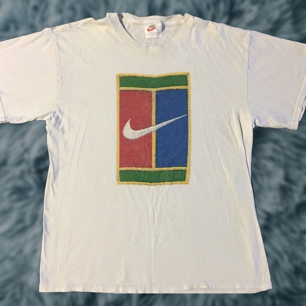 Nike VINTAGE Nike Shirt M 90s Swoosh Faded Challenge Court Grunge Hip Hop Rap Tennis Andre Agassi White Striped Pattern Mens Gift Size US M / EU 48-50 / 2 - 1 Thumbnail