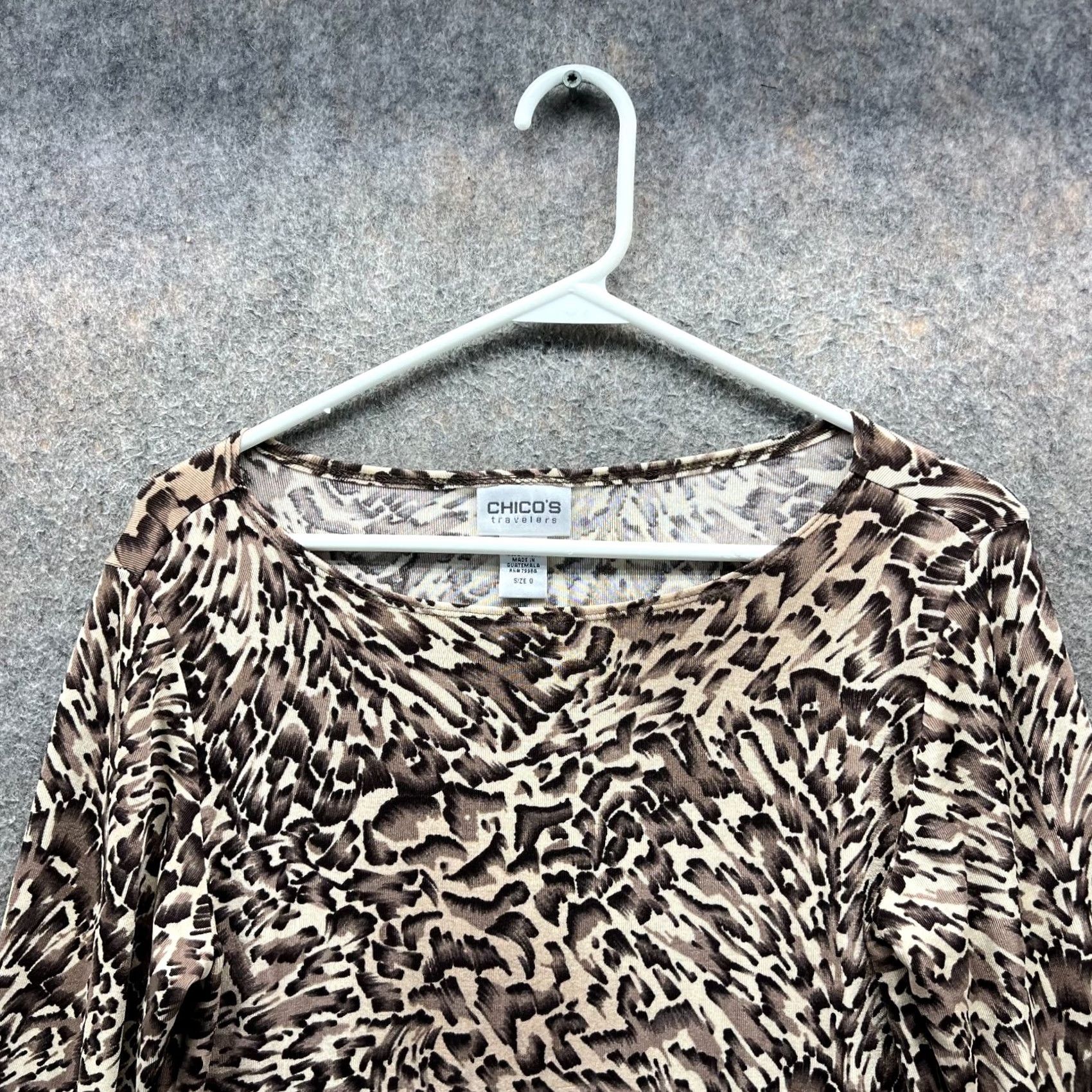 Vintage Chico's Dress Shirt Womens 0 Beige Animal Print Knit A Line Shirt Dress Long Sleeve Round Neck Pullover Casual Party Travel Size XS / US 0-2 / IT 36-38 - 6 Thumbnail