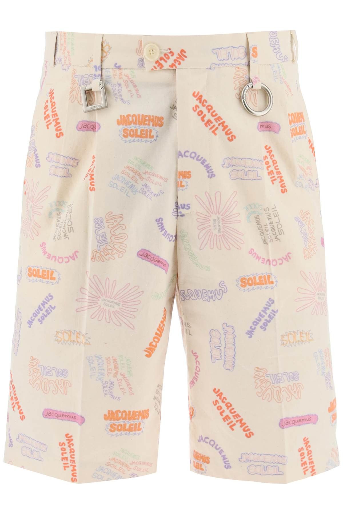 image of Jacquemus All-Over Logo Lettering Shorts in Beige, Men's (Size 32)
