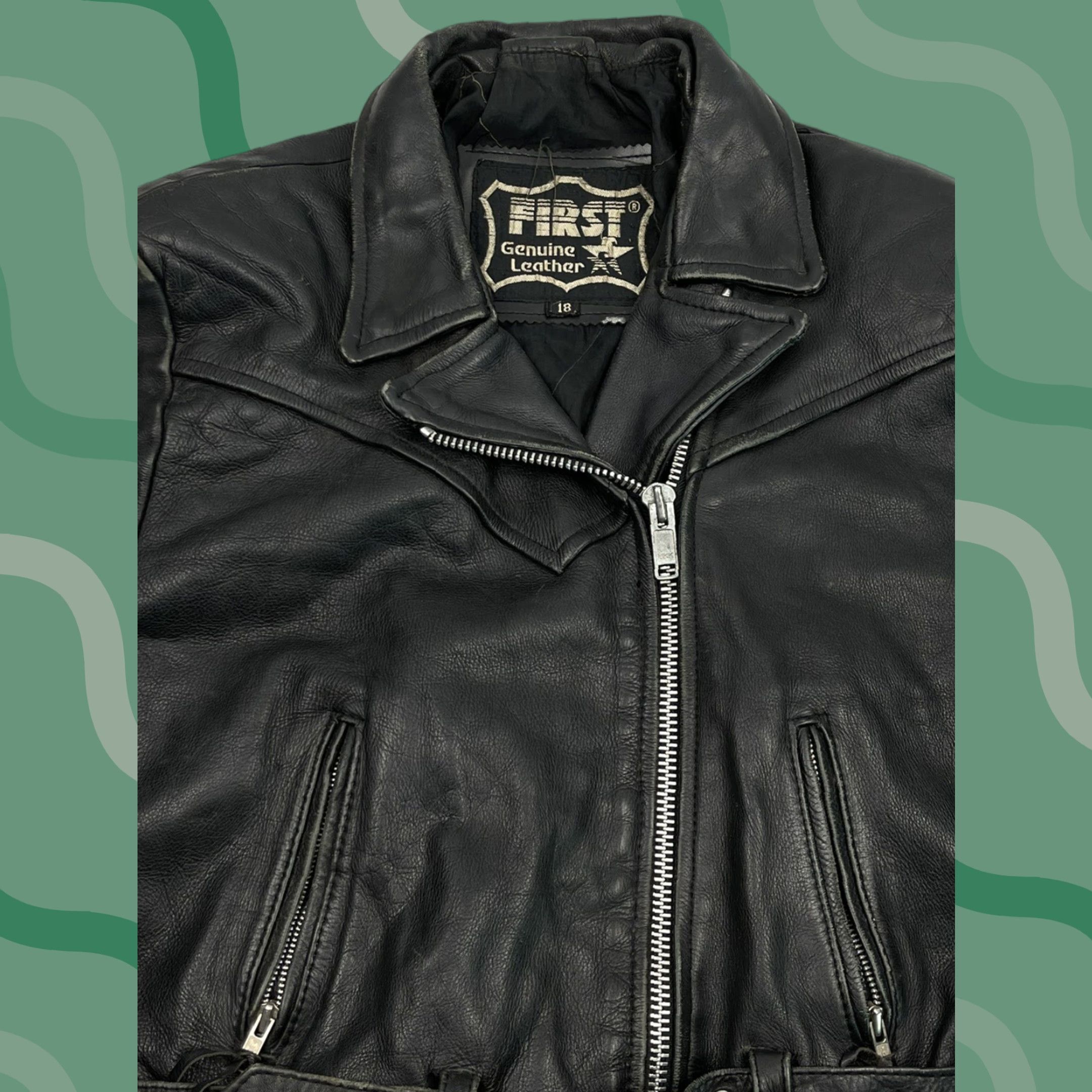 Vintage VINTAGE First Leather Jacket Motorcycle 18 Black Zip 90s Side Belted Collared Full Zip Unisex Adults Mens Womens Size US XXL / EU 58 / 5 - 1 Thumbnail