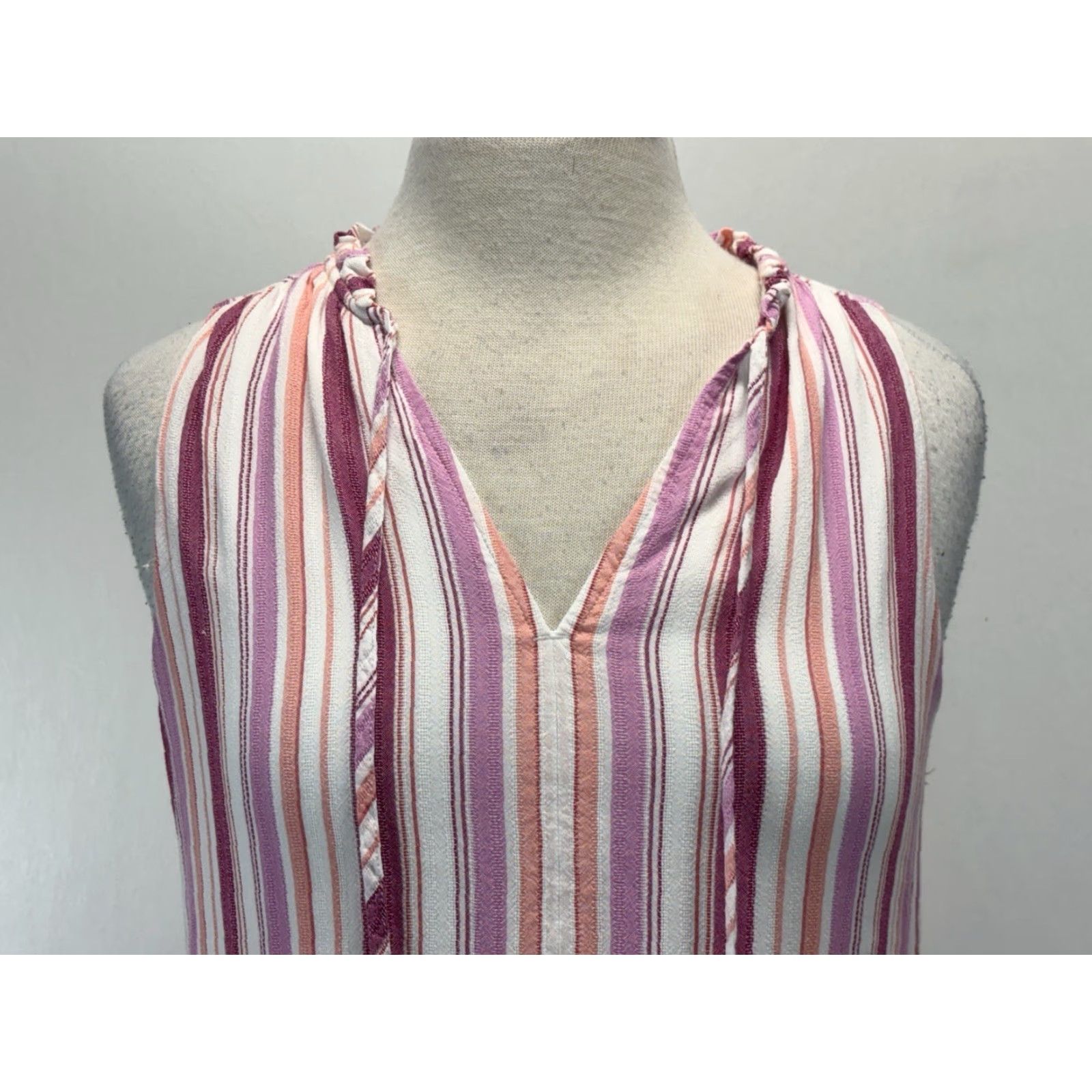 Loft VINTAGE LOFT Tiered Midi Dress Women’s Small Pink Striped Sleeveless Casual Summer Size S / US 4 / IT 40 - 5 Thumbnail
