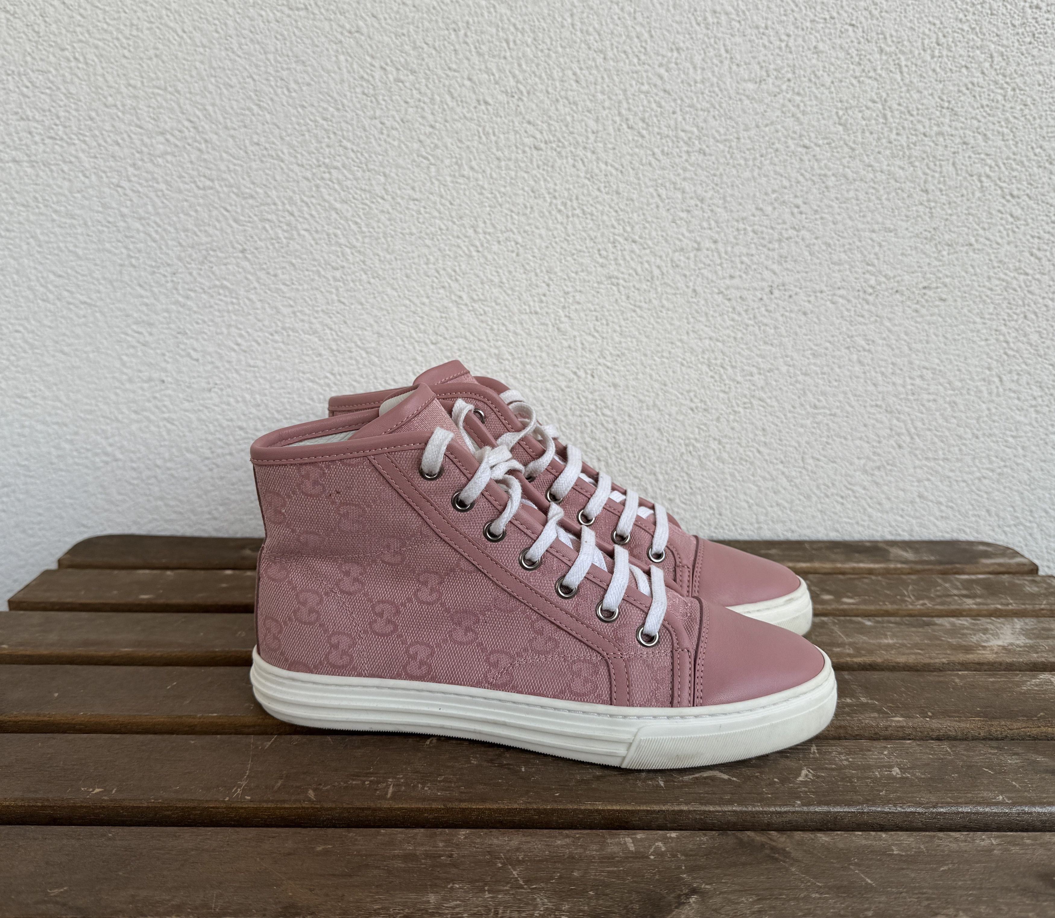 Gucci GG Monogram High Top Sneakers Shoes Size 35 US