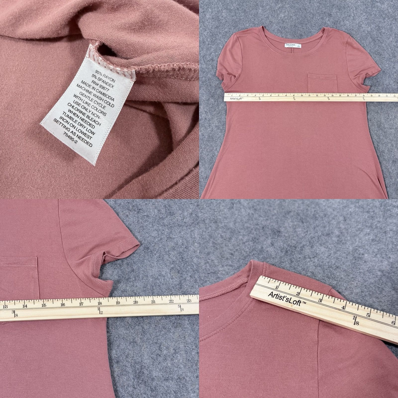 Vintage Arizona Jeans Dress Shirt Pink L Womens Short Sleeve Stretch Pullover 90s Casual Modern City University Western T‑Shirt Dress Size L / US 10 / IT 46 - 8 Thumbnail