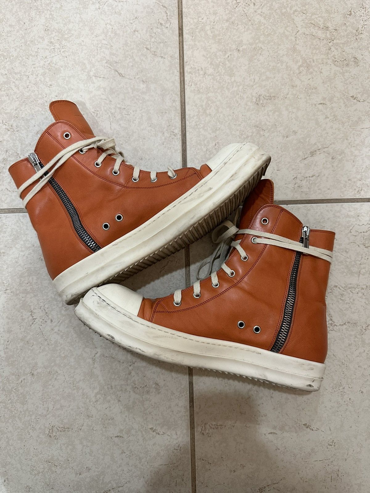 Pre-owned Rick Owens Orange/milk Rick Owen's Strobe High Top Sneaker