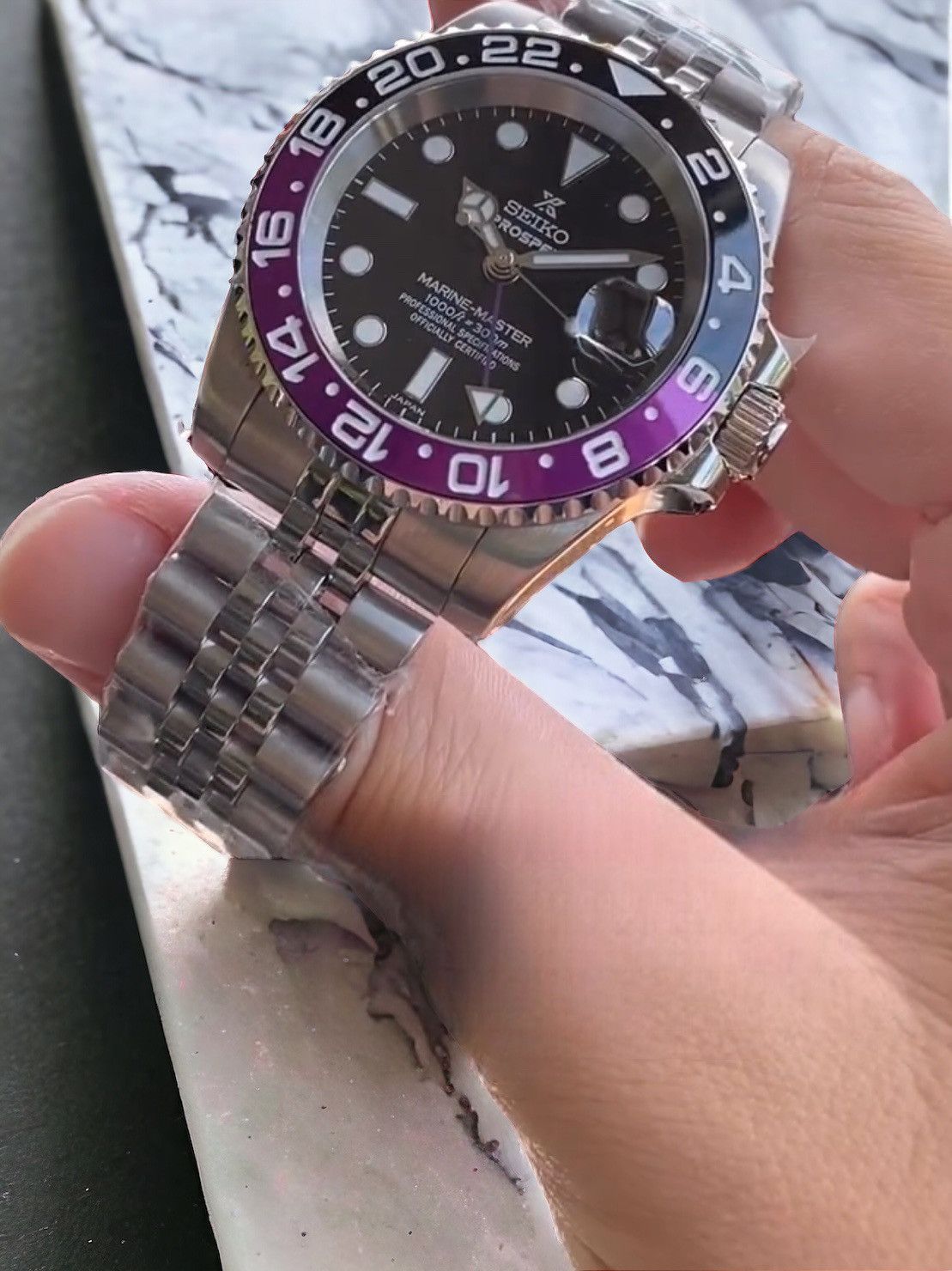 Seiko Seiko Mod Prospex GMT 2 Joker Purple Bezel Steel 41mm Watch | Grailed