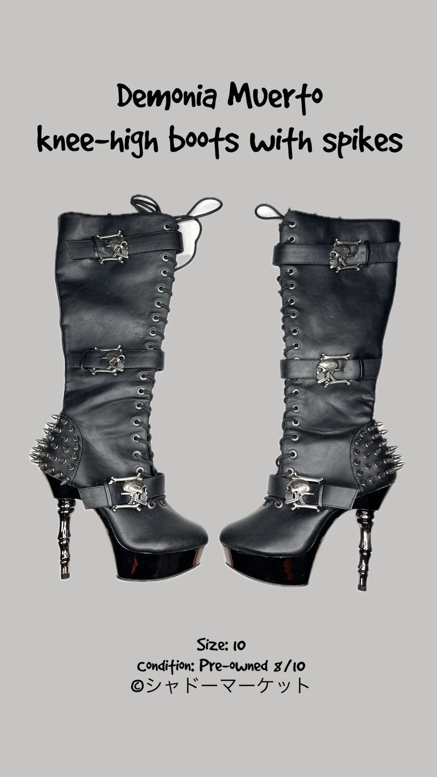 Demonia Cult Demonia Muerto Gothic Spiked Platform Boots Knee High Black Size US 10 / IT 40 - 1 Thumbnail