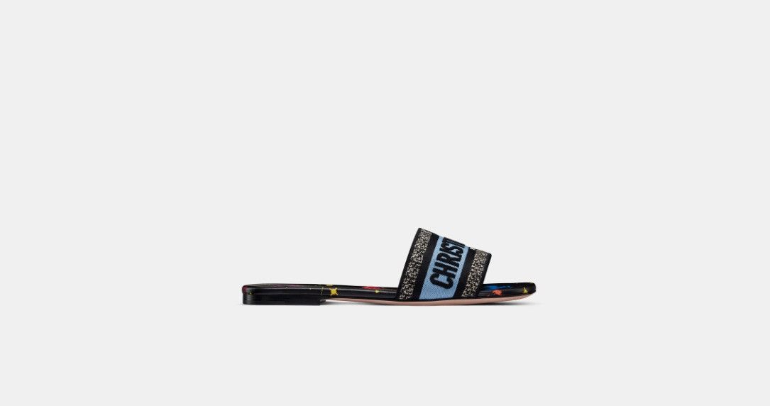 o1w1db10924 Embroidered Cotton Slides in Black Multi