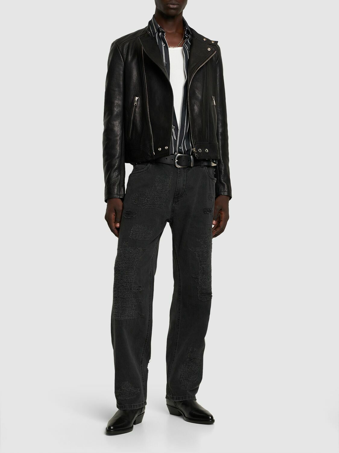 Balmain o1srvl11e1025 Zipped Leather Biker Jacket in Black Size US L / EU 52-54 / 3 - 2 Thumbnail