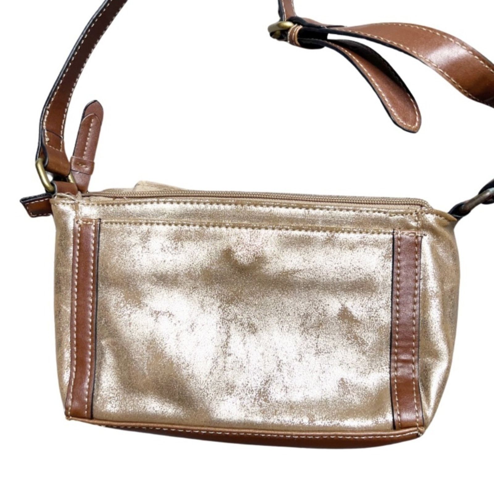 Chaps Chaps Metallic Gold Brown Faux Leather Zip Crossbody Purse Size ONE SIZE - 7 Thumbnail