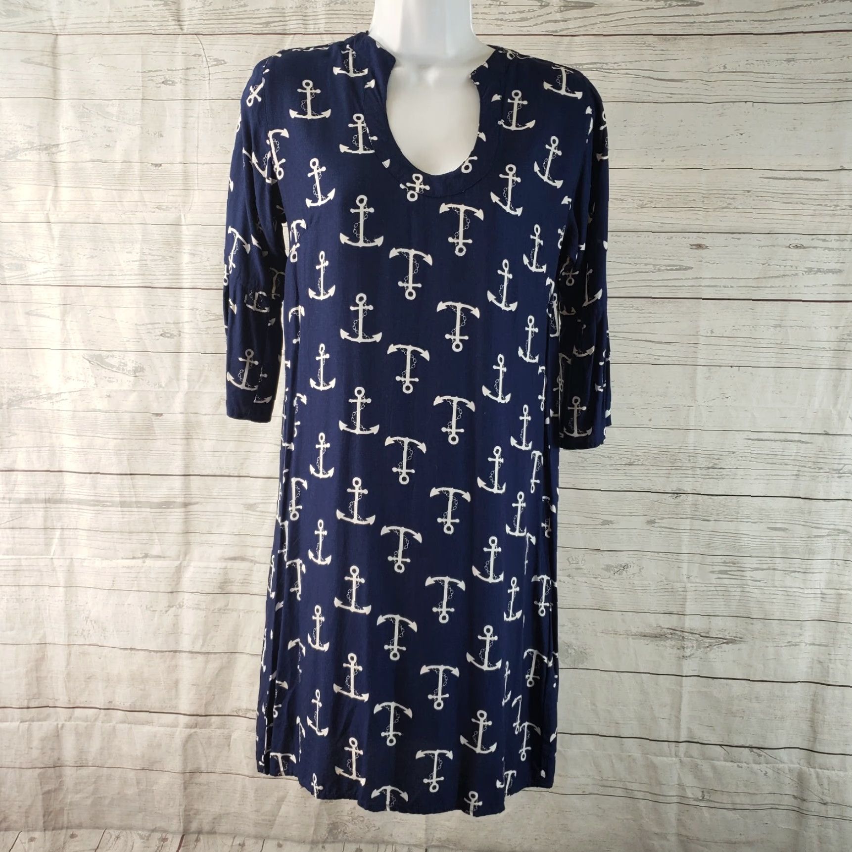 Escada Escapada Dress XS Blue White Anchors 3/4 Sleeve Womens XS Dress Casual Shift Size XS / US 0-2 / IT 36-38 - 2 Thumbnail