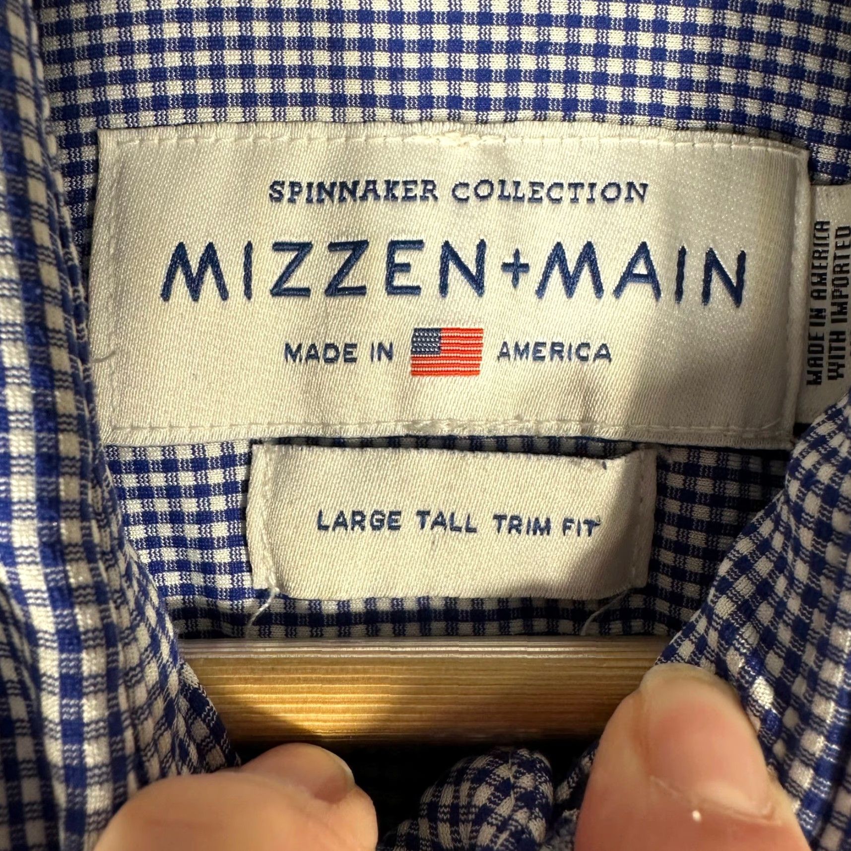 Mizzen+Main Mizzen+Main Spinnaker Blue Gingham Dress Shirt Large Tall Trim Fit 20493 Size 42R - 6 Thumbnail
