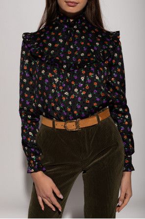 Saint Laurent Paris o1s1wg110924 Blouse Matte Shiny Lamé Floral Silk Multicolor Size XS / US 0-2 / IT 36-38 - 3 Thumbnail
