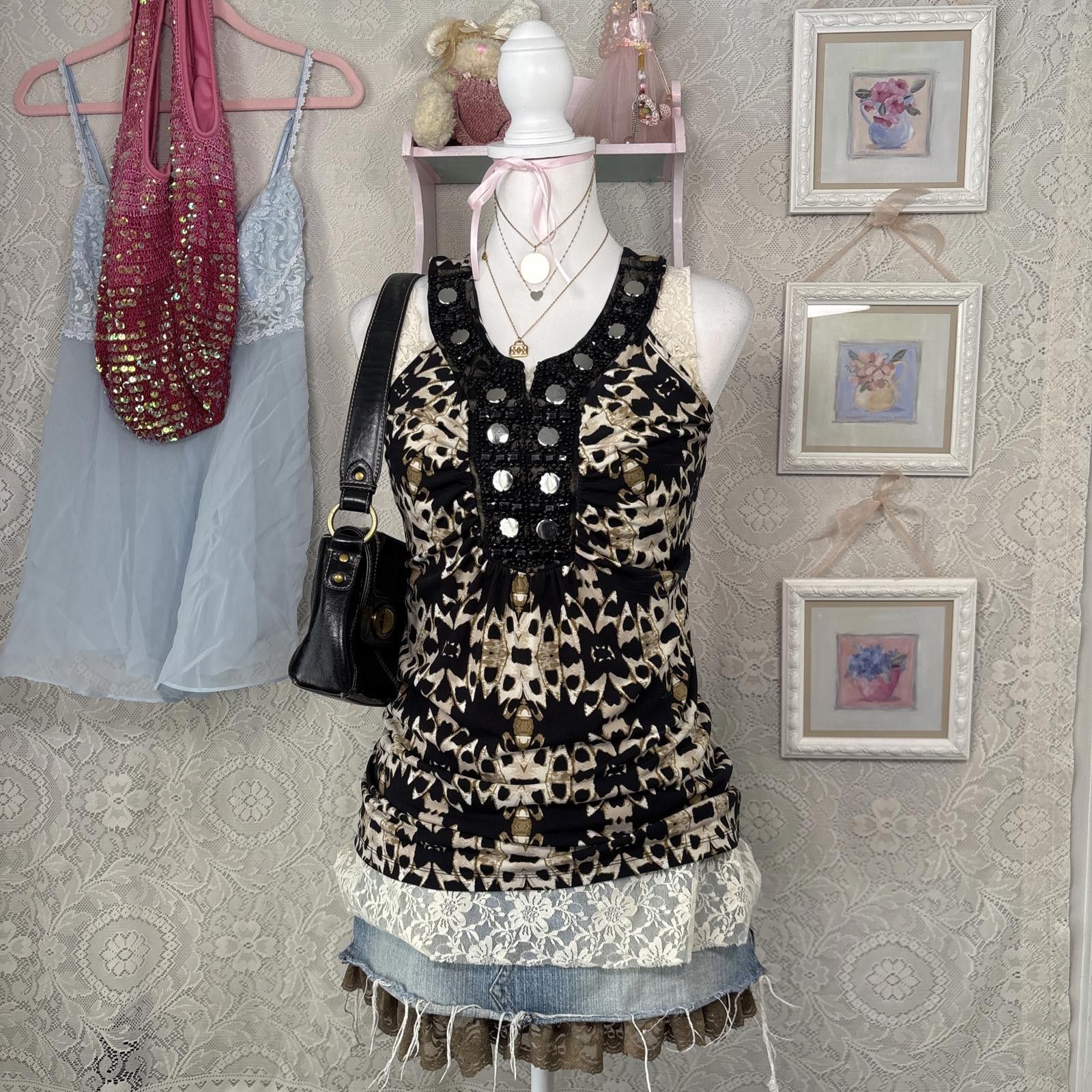 Other y2k going out cheetah print beaded blouse top Size M / US 6-8 / IT 42-44 - 1 Thumbnail