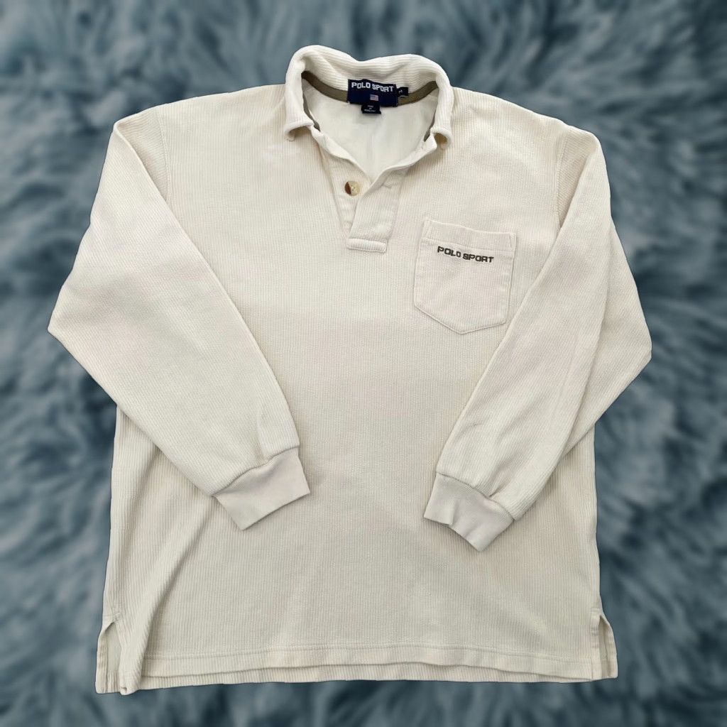 Polo Ralph Lauren VINTAGE Polo Ralph Lauren Sweater Adult Medium Beige Cotton Corduroy Long Sleeve Pullover Logo Men M Size US M / EU 48-50 / 2 - 1 Thumbnail