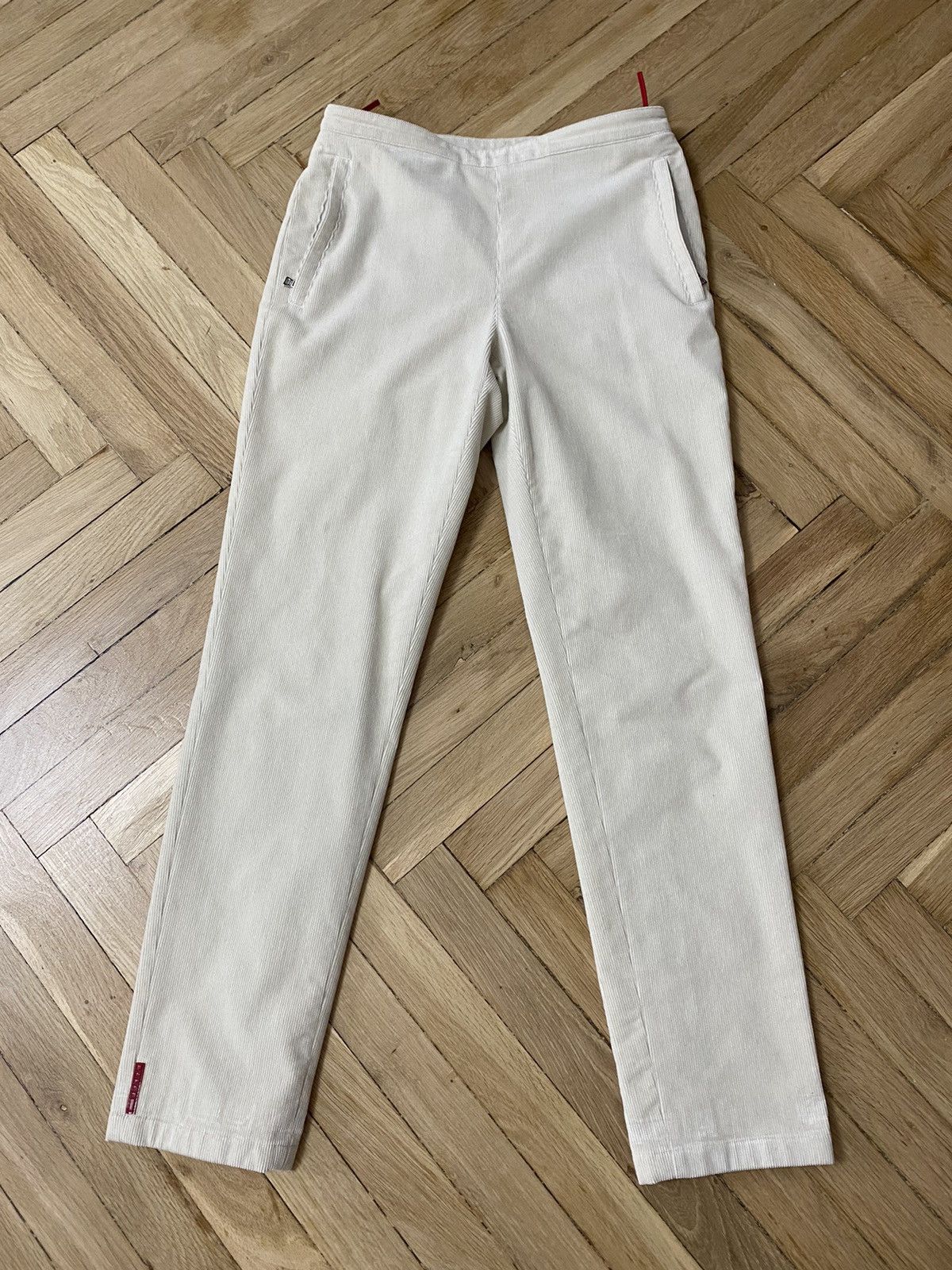 image of Prada Red Tab Beige Womens Corduroy Pants Size S-M