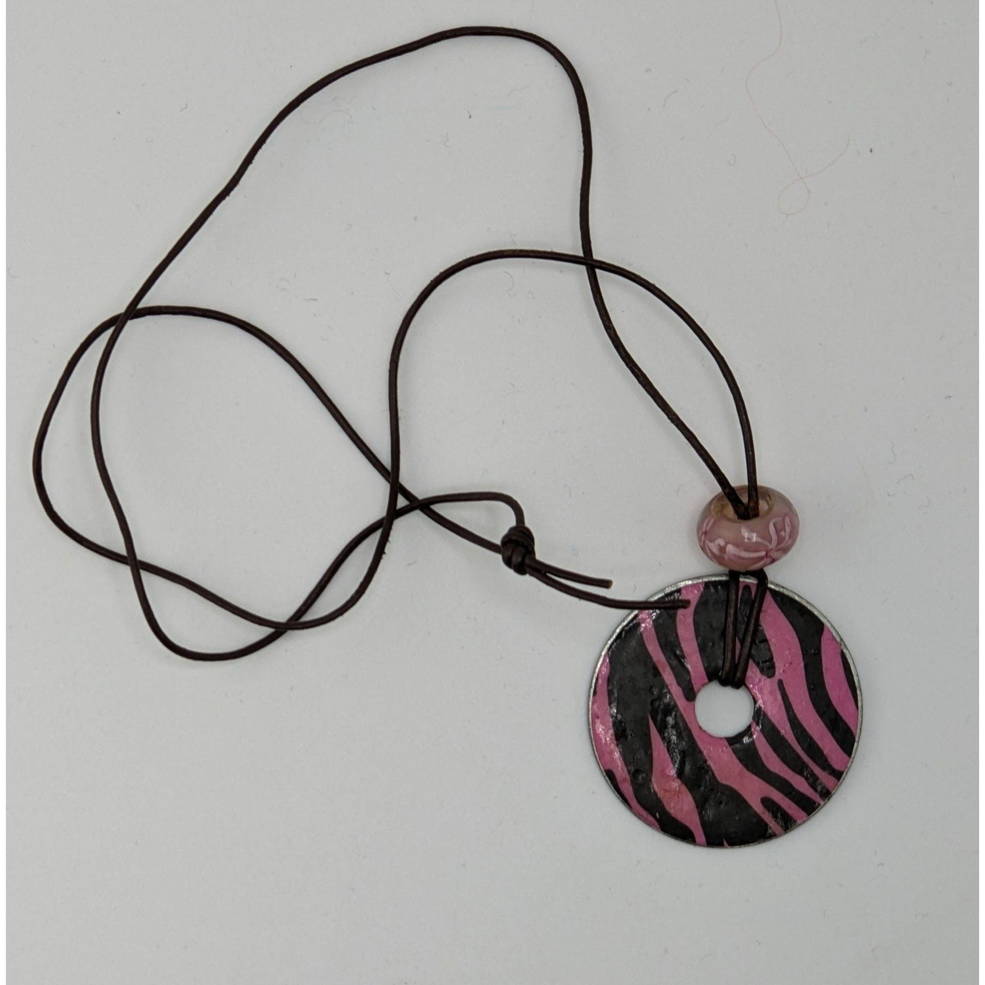 Handmade Pink & Black Zebra Pendant Necklace Handmade With Washer & G Size ONE SIZE - 5 Thumbnail
