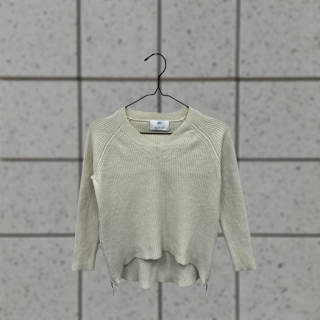 Allude Allude Sweater Wool Cashmere Jumper S Womens Ivory V-Neck Pullover Knit L/XS? Size S / US 4 / IT 40 - 1 Thumbnail