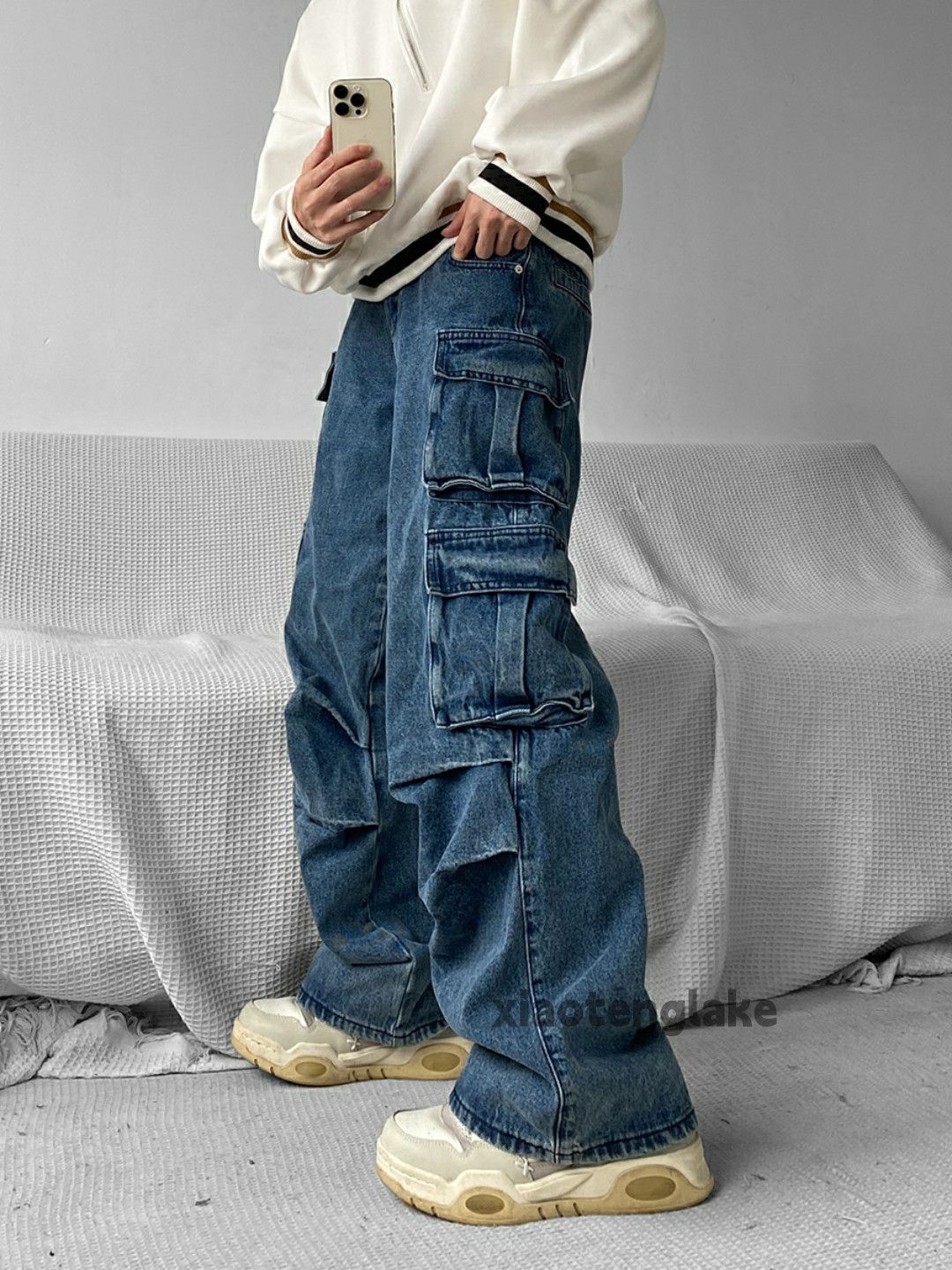 Jean × Vintage washed faded utility skate hiphop baggy cargo jeans Size US 32 / EU 48 - 1 Thumbnail