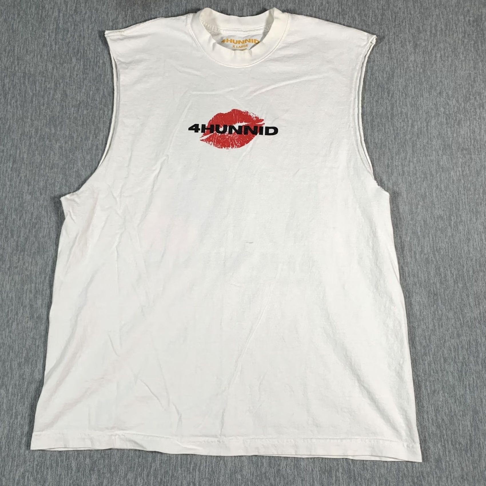 Vintage 4Hunnid Shirt Mens XL White Sleeveless Tank Top Graphic Lips Back 4Hunnid Hotline Artwork Mens XL White Graphic Print Back Size US XL / EU 56 / 4 - 2 Thumbnail