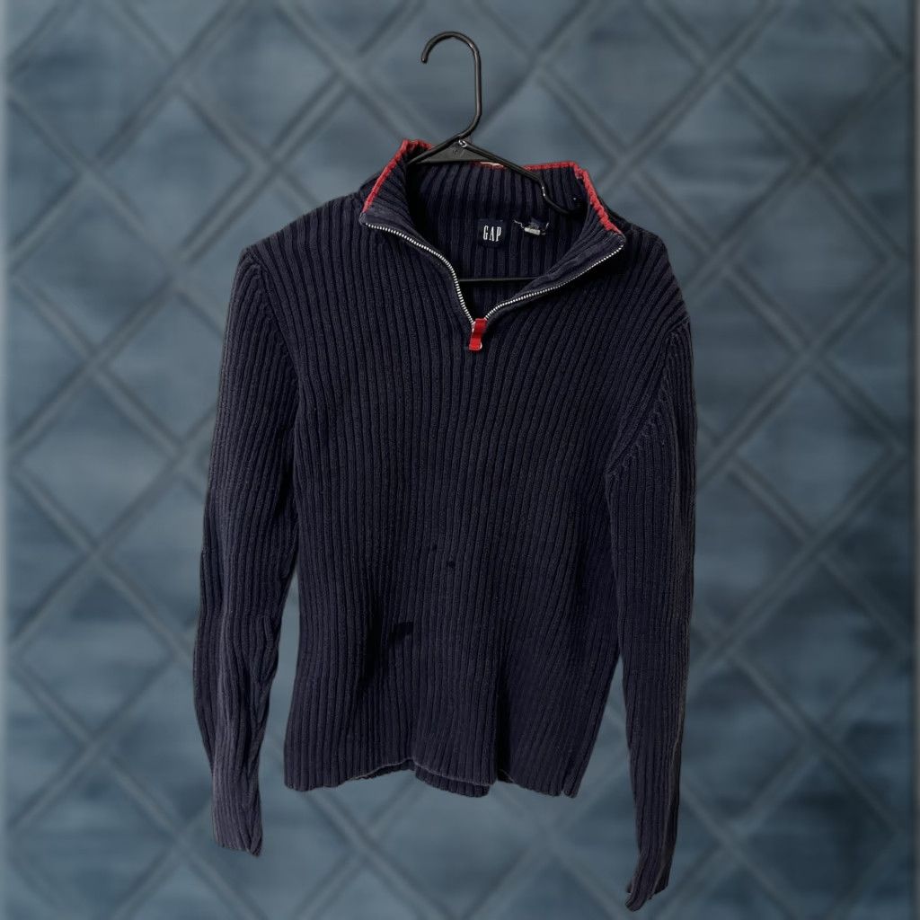 Gap VINTAGE Gap Sweater Full Zip Womens XL Navy Blue Ribbed 2002 Y2K Distressed Size XL / US 12-14 / IT 48-50 - 1 Thumbnail