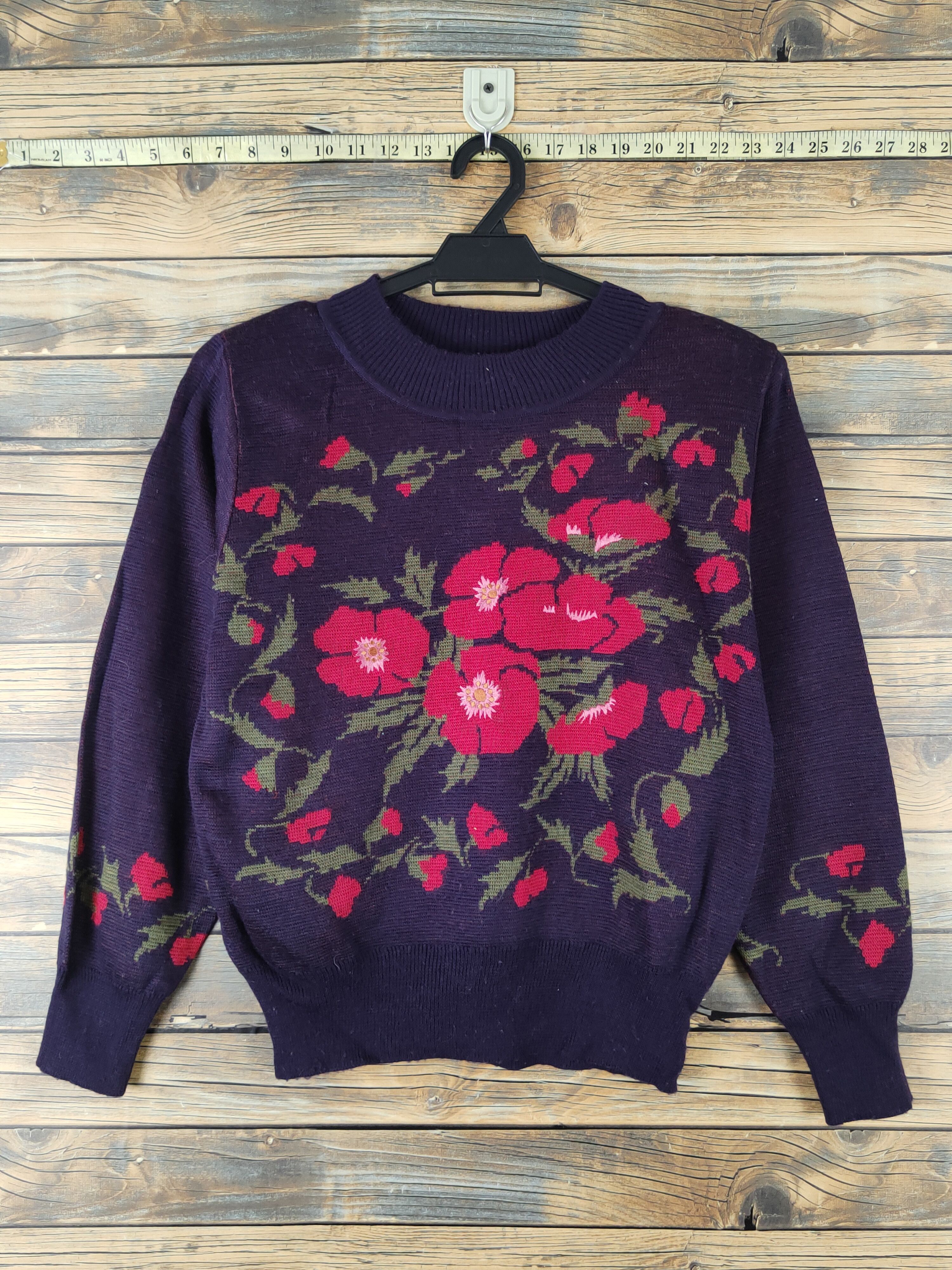Vintage Cadorna Dark Purple Flowers Knitwear Sweatshirts #W1542 Size M / US 6-8 / IT 42-44 - 1 Thumbnail