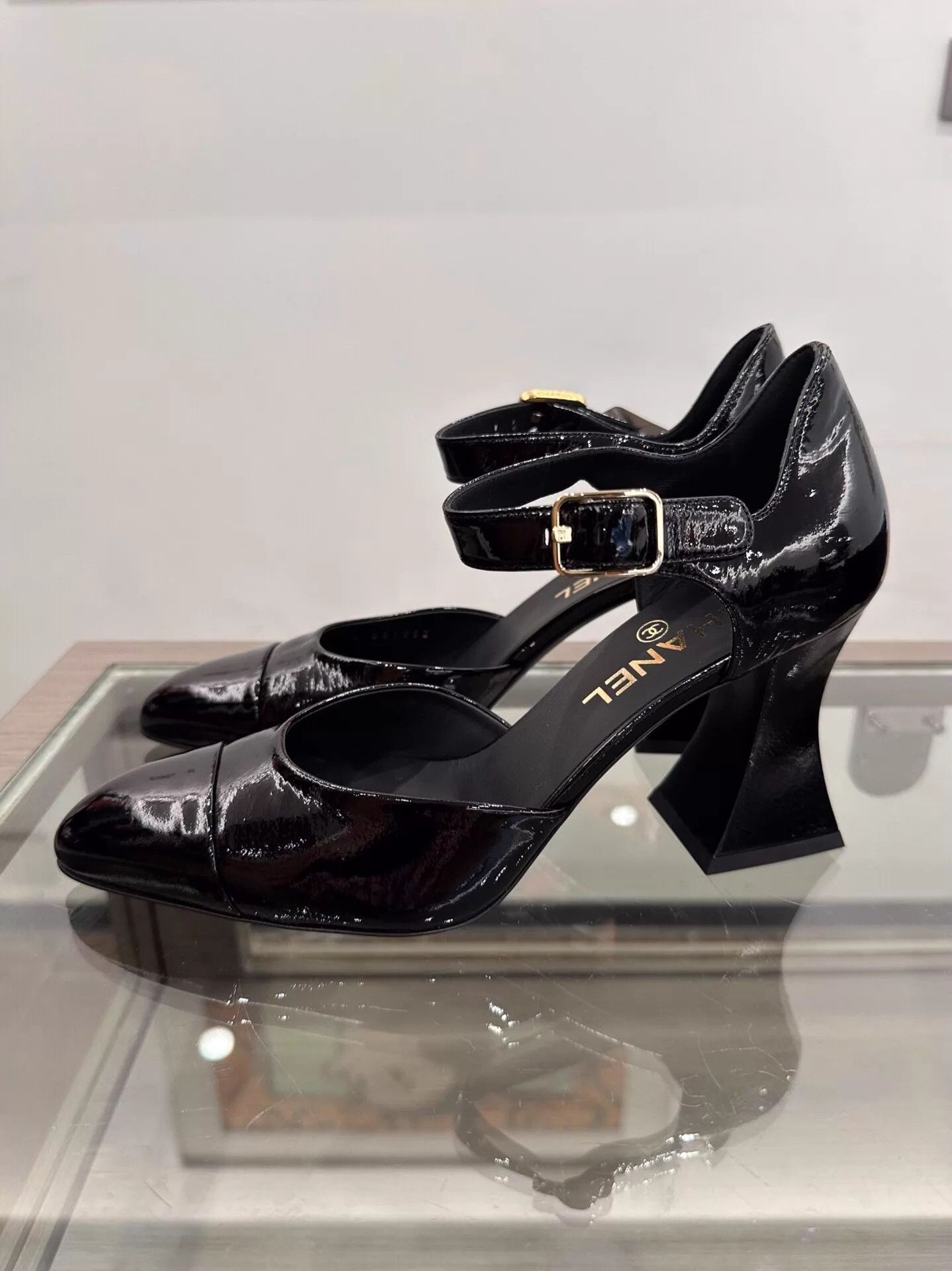 Chanel Chanel Women's Black Patent Leather Strappy Block Heel Pumps Size US 8 / IT 38 - 4 Thumbnail