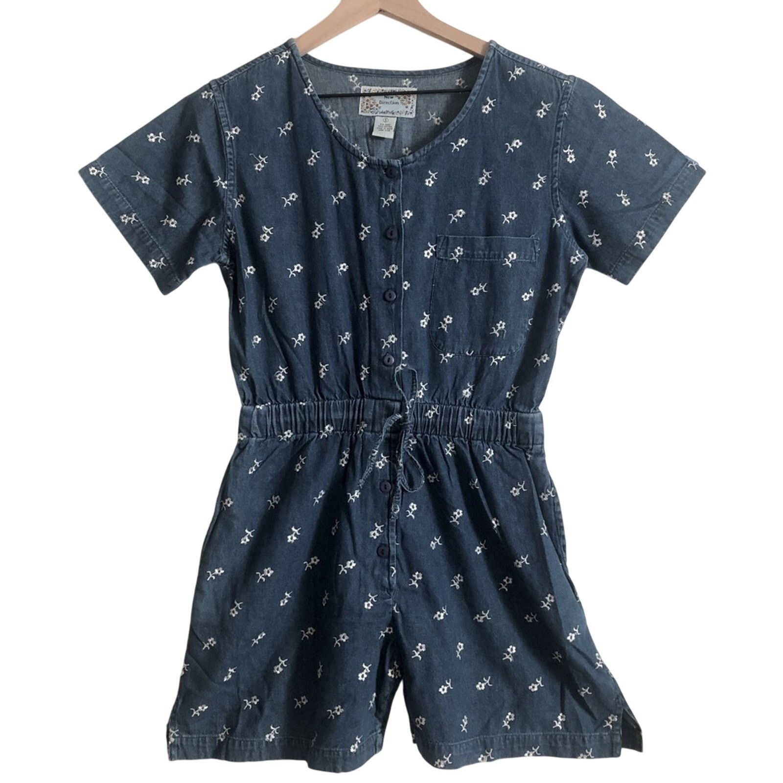 Other New Direction Blue Denim Floral Embroidered Jumpsuit Romper Size 27" / US 4 / IT 40 - 1 Thumbnail