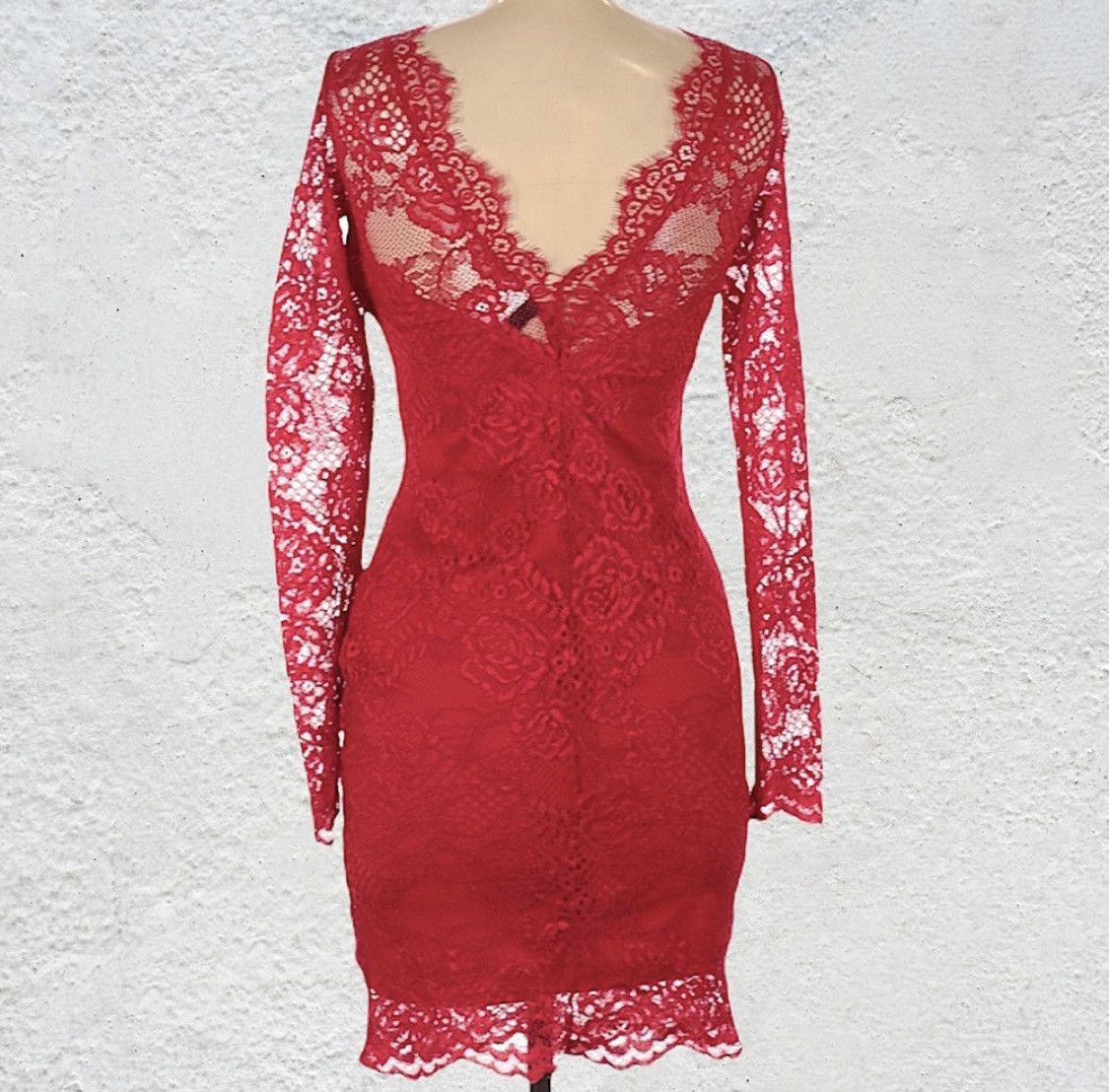 H&M LONG SLEEVE FLORAL LACE EMBROIDERED V BACK COCKTAIL DRESS Size M / US 6-8 / IT 42-44 - 3 Thumbnail