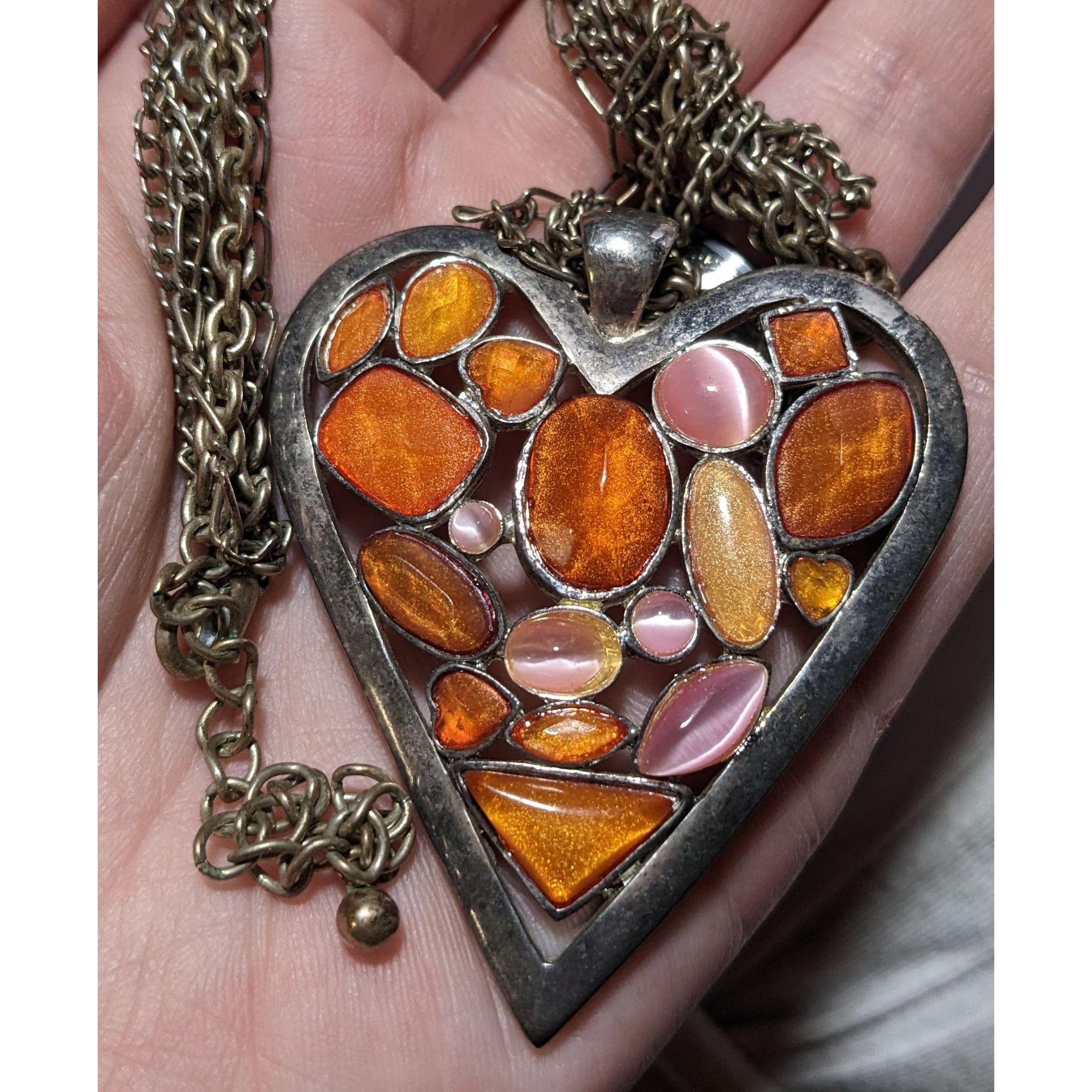 Other Pink And Orange Gemmed Heart Pendant Necklace Size ONE SIZE - 10 Thumbnail