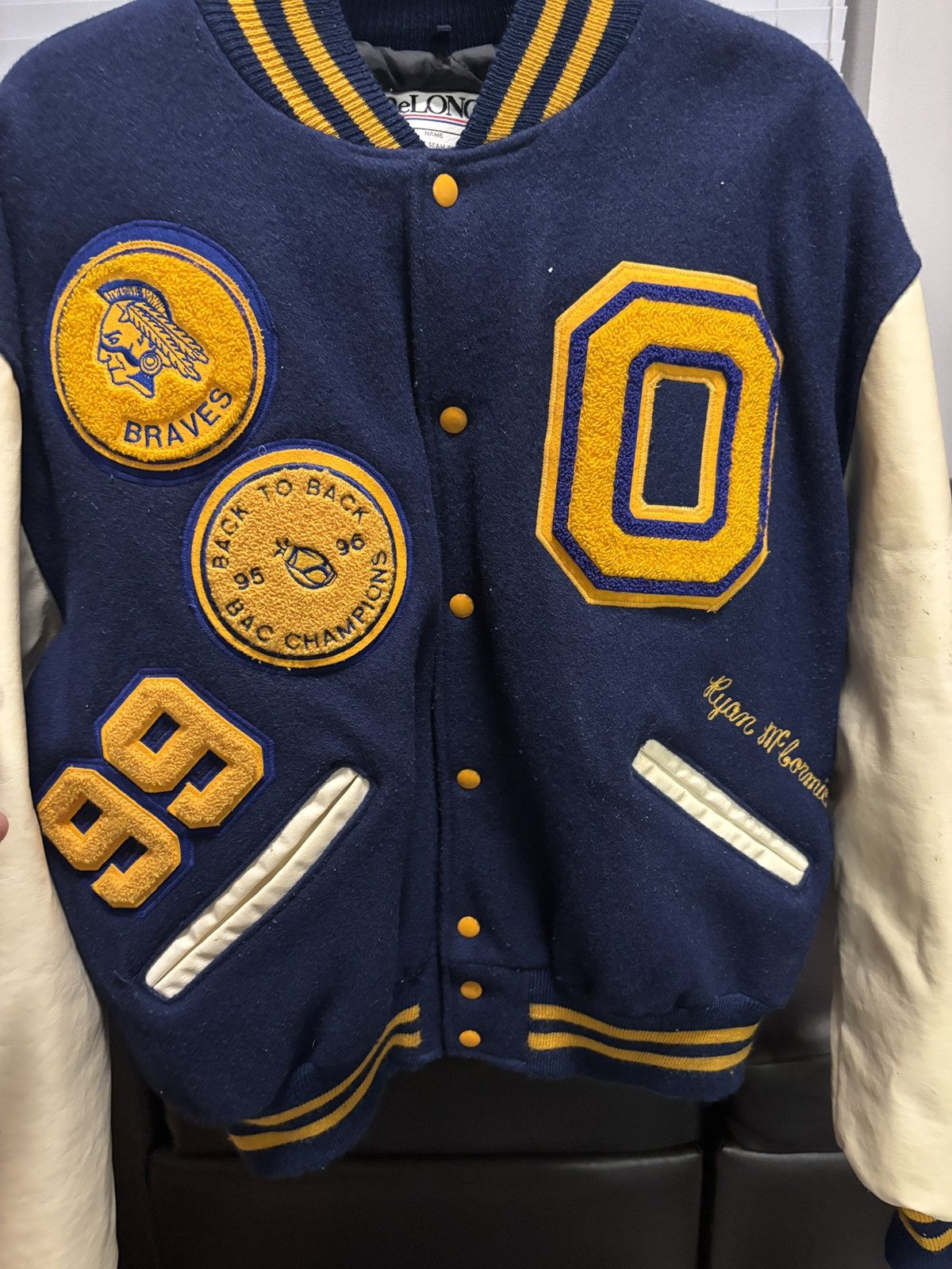 Vintage Vintage 90s navy blue varsity jacket with patches navy blue Size US XL / EU 56 / 4 - 2 Thumbnail