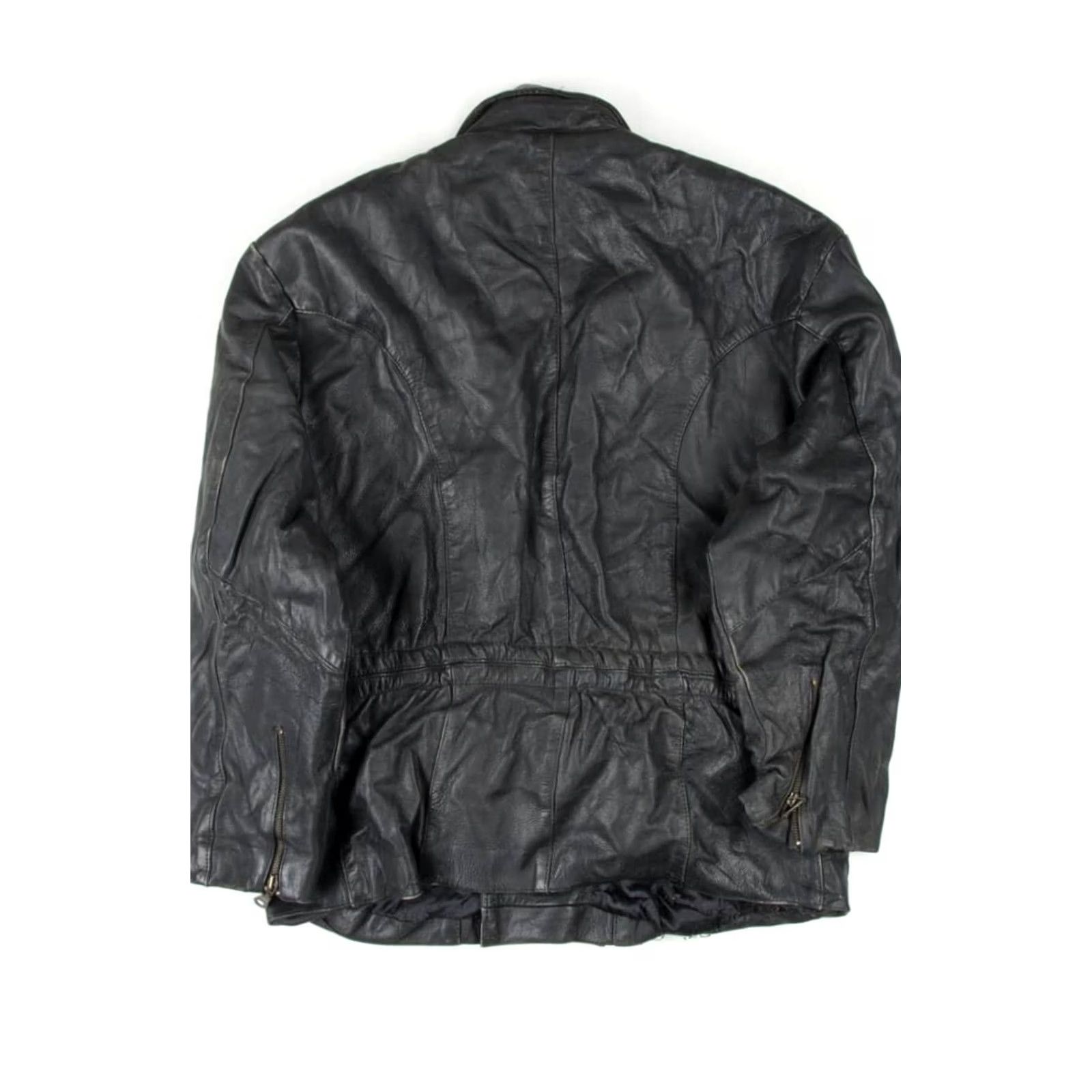 Vintage VINTAGE Black Leather Motorcycle Jacket Large Biker Belted 291 Mens Size US L / EU 52-54 / 3 - 3 Thumbnail