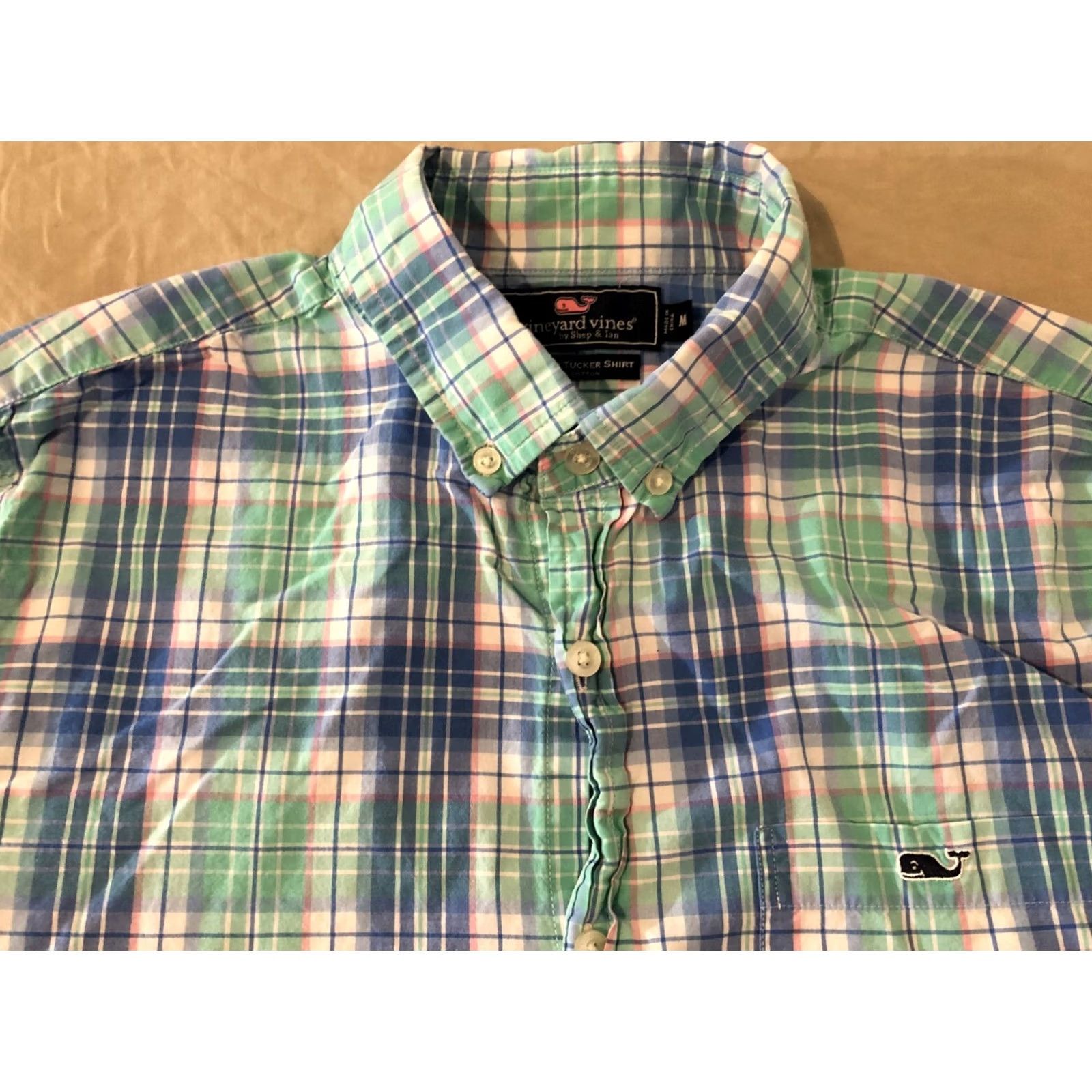 Vineyard Vines Vineyard Vines Mens Plaid Button-Up Shirt Medium Slim Green Cotton Dress Size 40R - 2 Thumbnail